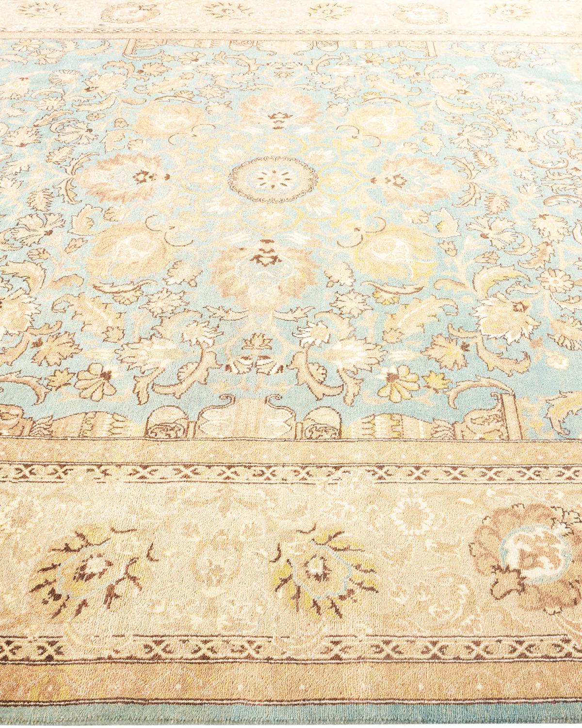 One-Of-A-Kind Hand Knotted Oriental Eclectic Light Blue Area Rug In New Condition For Sale In Norwalk, CT