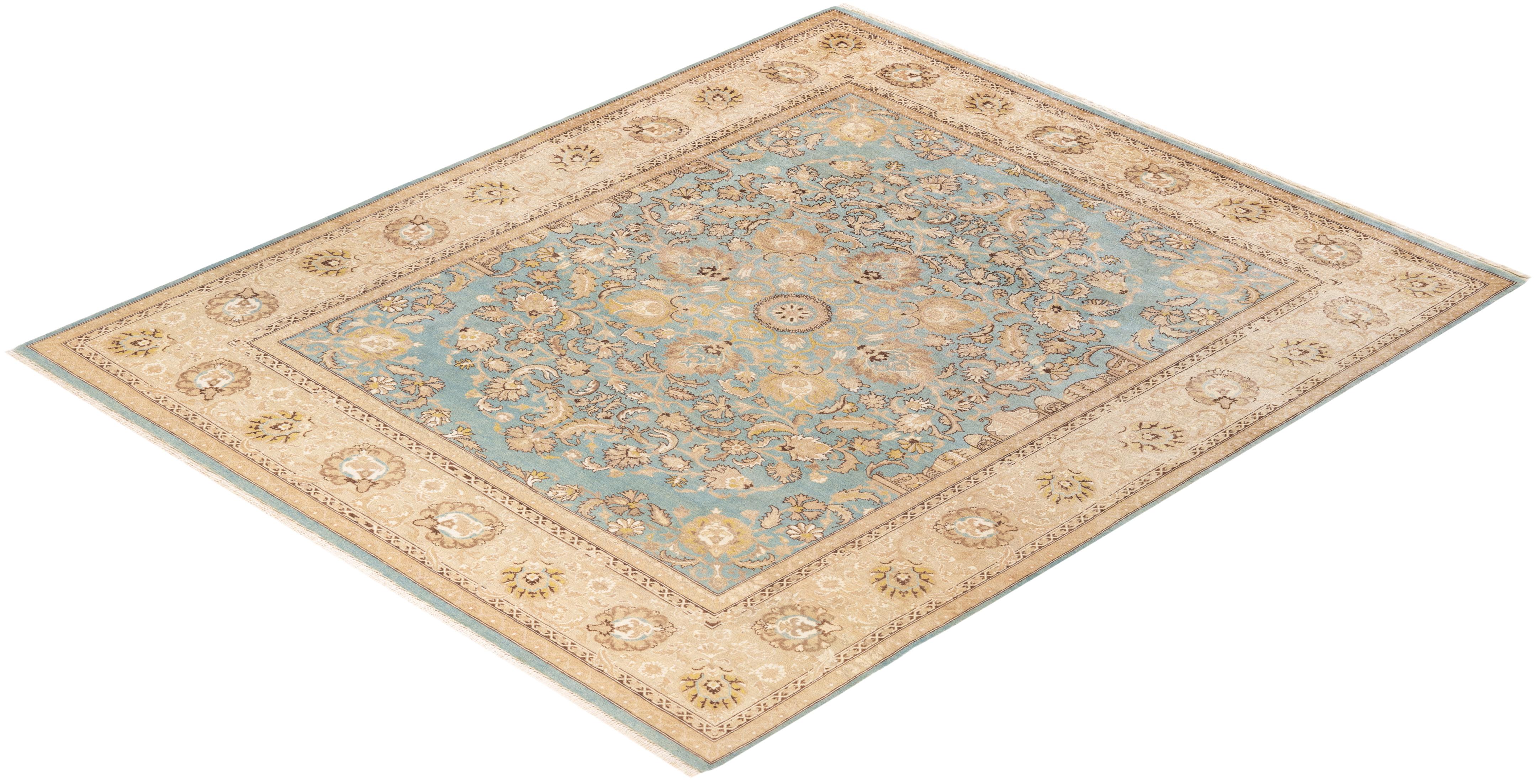 One-Of-A-Kind Hand Knotted Oriental Eclectic Light Blue Area Rug For Sale 2
