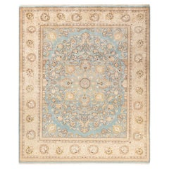 Handgeknüpfter, orientalischer, eklektischer hellblauer Teppich, Unikat, Unikat