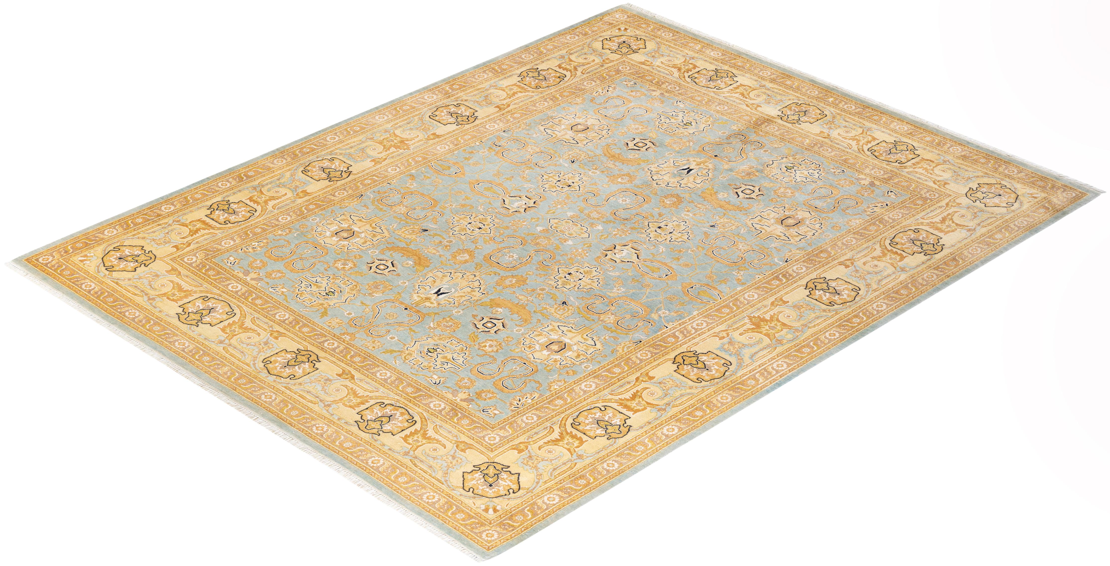 One-of-a-Kind Hand Knotted Oriental Eclectic Light Blue Area Rug 8' 1