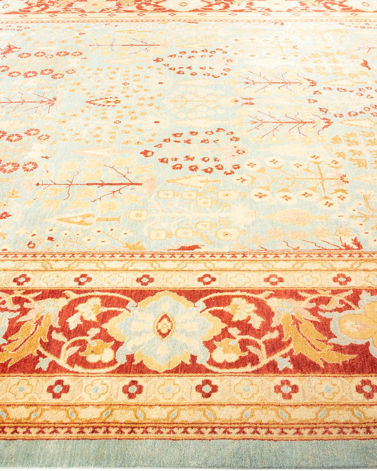 One-of-a-kind Hand Knotted Oriental Eclectic Light Blue Area Rug In New Condition For Sale In Norwalk, CT