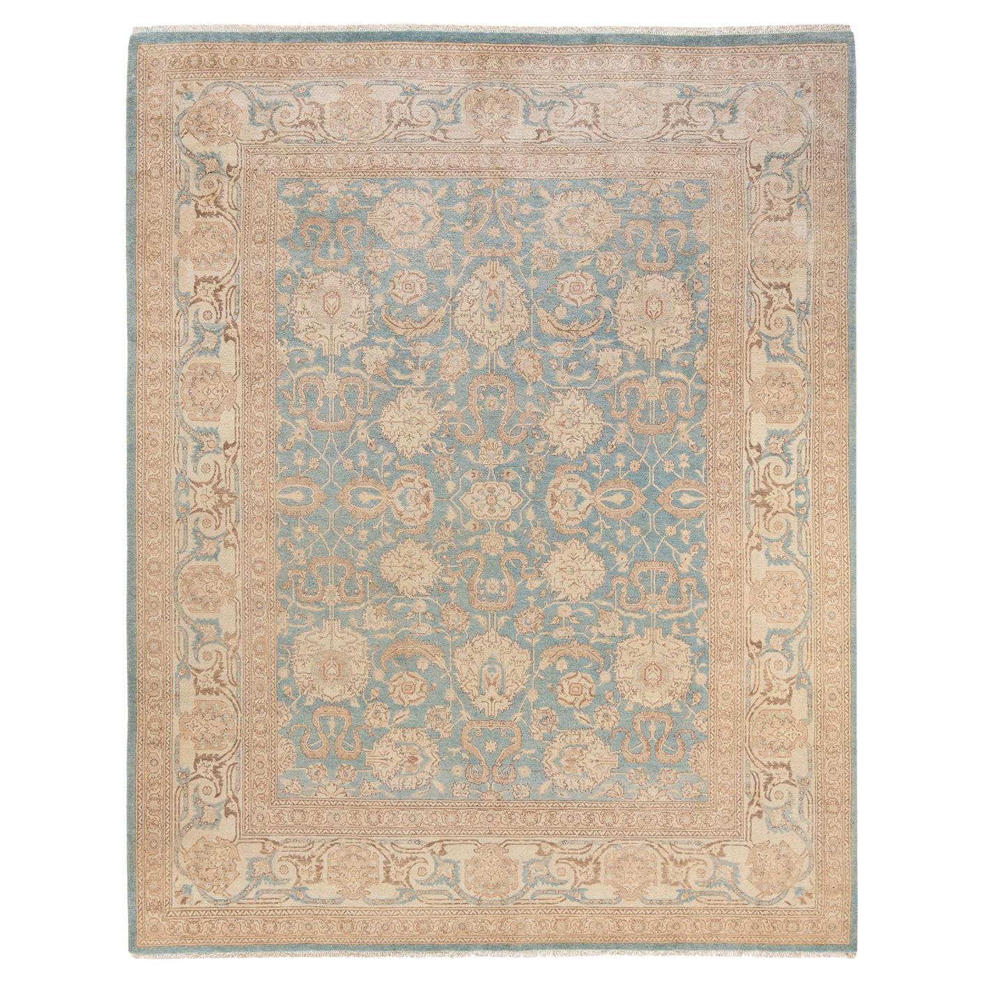 One-of-a-kind Hand Knotted Oriental Eclectic Light Blue Area Rug For Sale