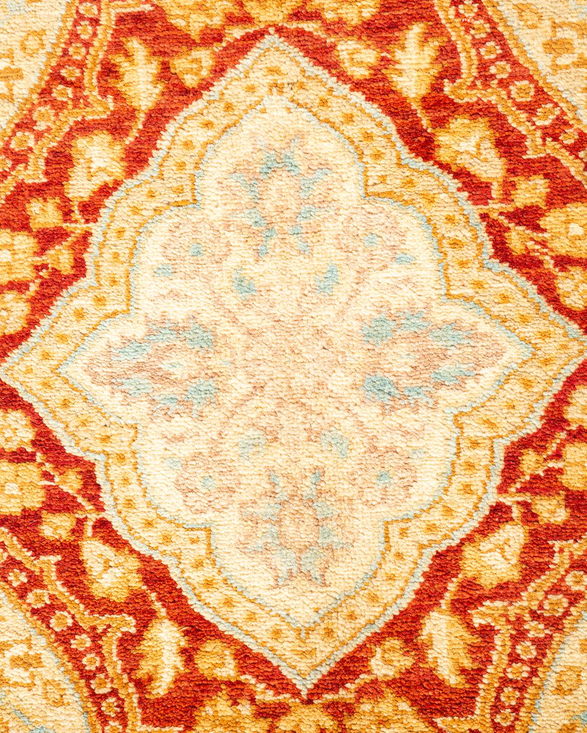 Alfombra oriental ecléctica naranja anudada a mano única en su género Pakistaní en venta