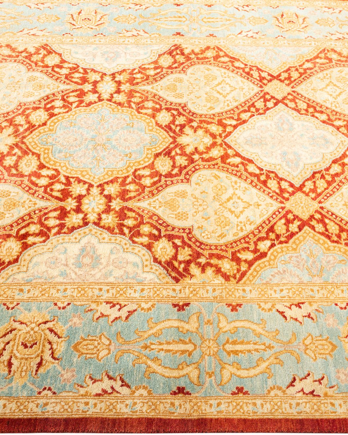 Alfombra oriental ecléctica naranja anudada a mano única en su género en Nuevo estado para la venta en Norwalk, CT