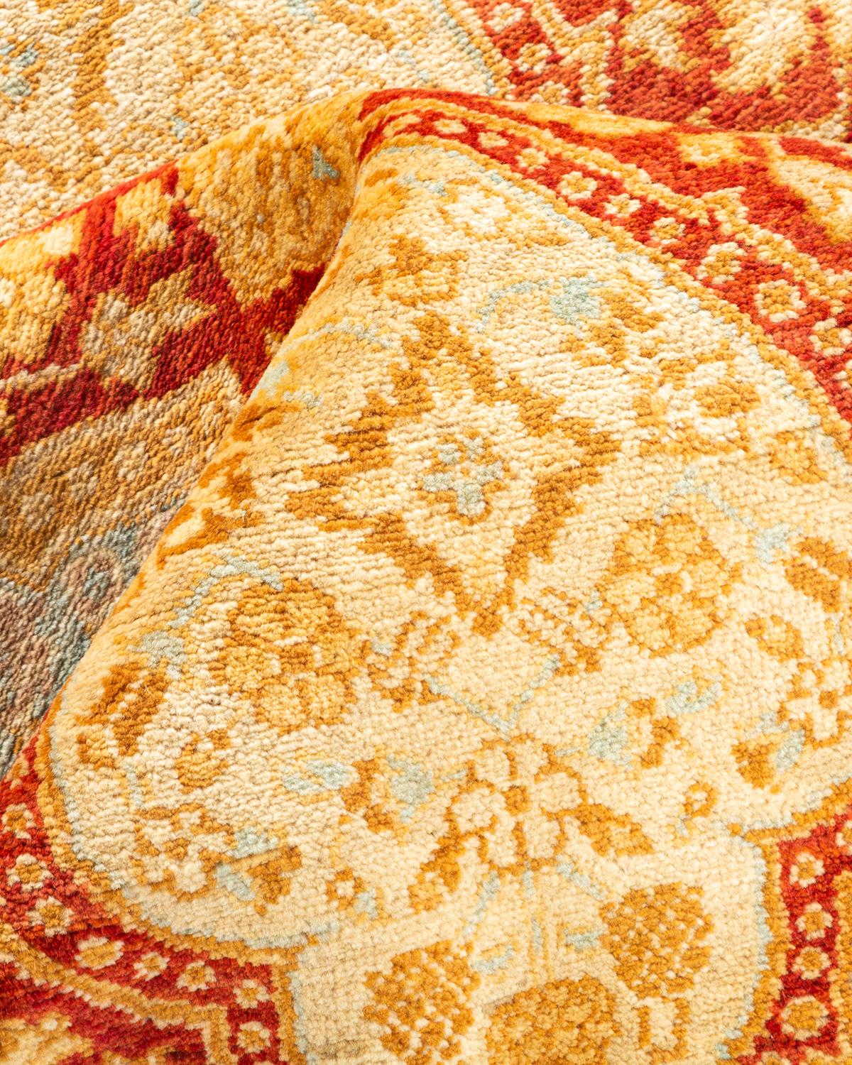 Alfombra oriental ecléctica naranja anudada a mano única en su género en venta 1