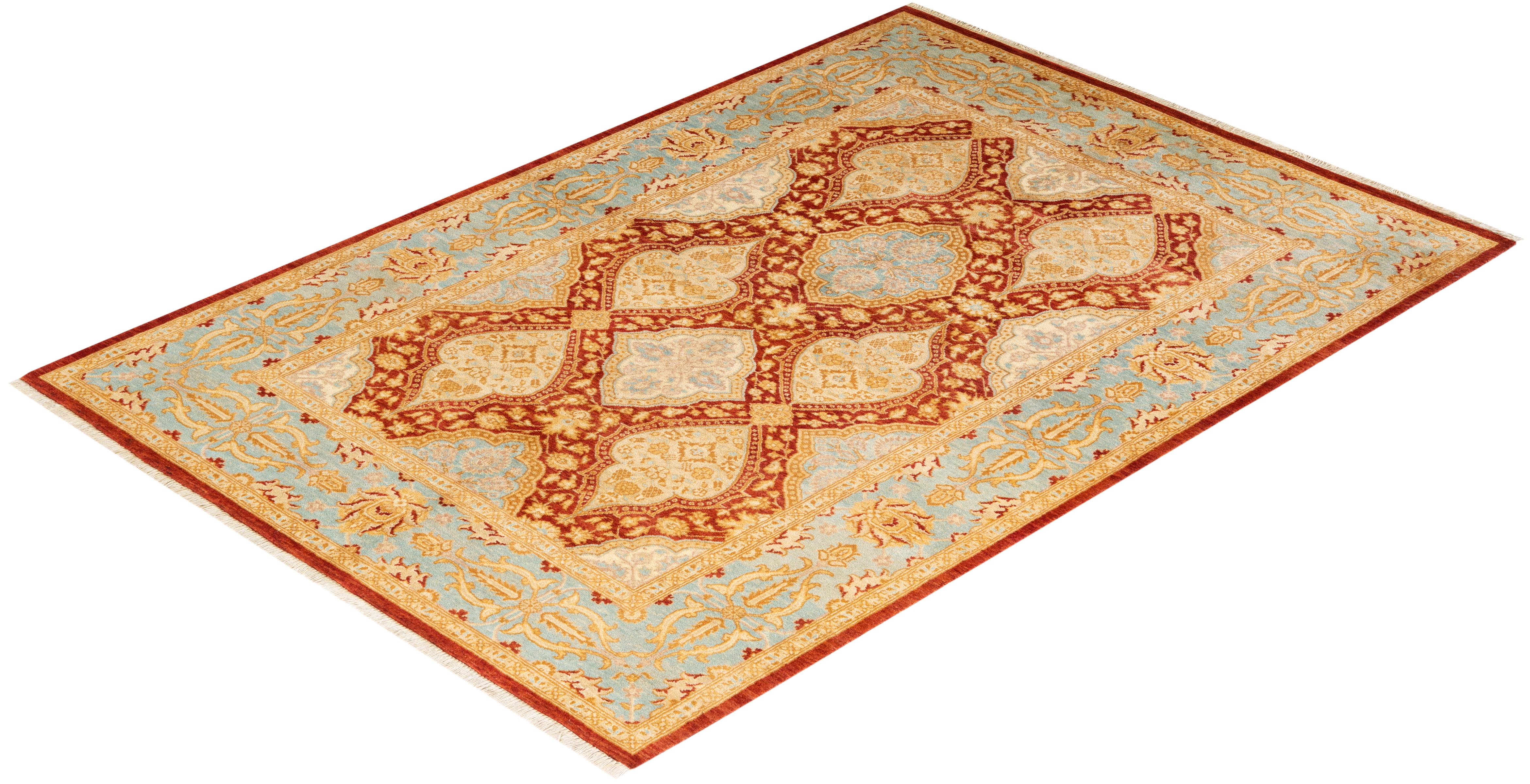 Alfombra oriental ecléctica naranja anudada a mano única en su género en venta 2