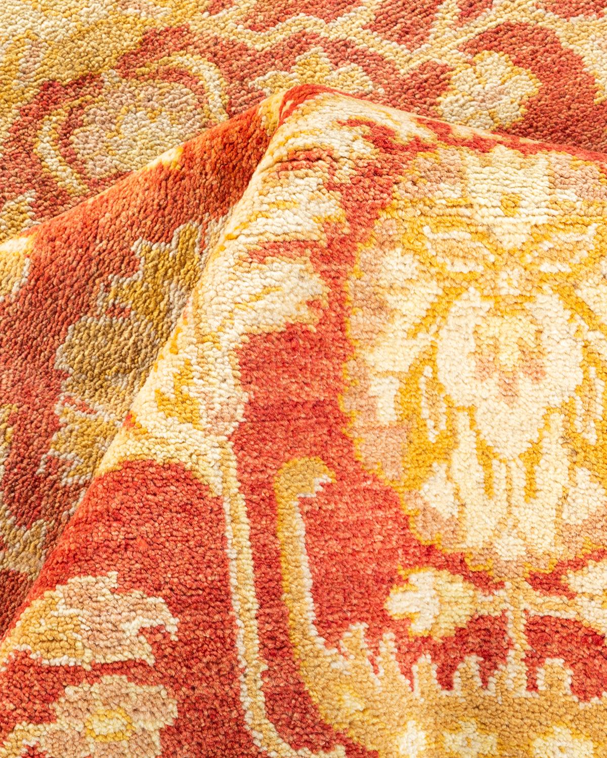 Alfombra oriental ecléctica naranja anudada a mano única en su género en venta 1