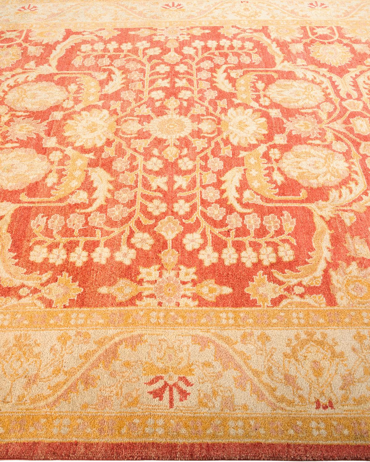 One-of-a-kind Hand Knotted Oriental Eclectic Orange Area Rug In New Condition For Sale In Norwalk, CT