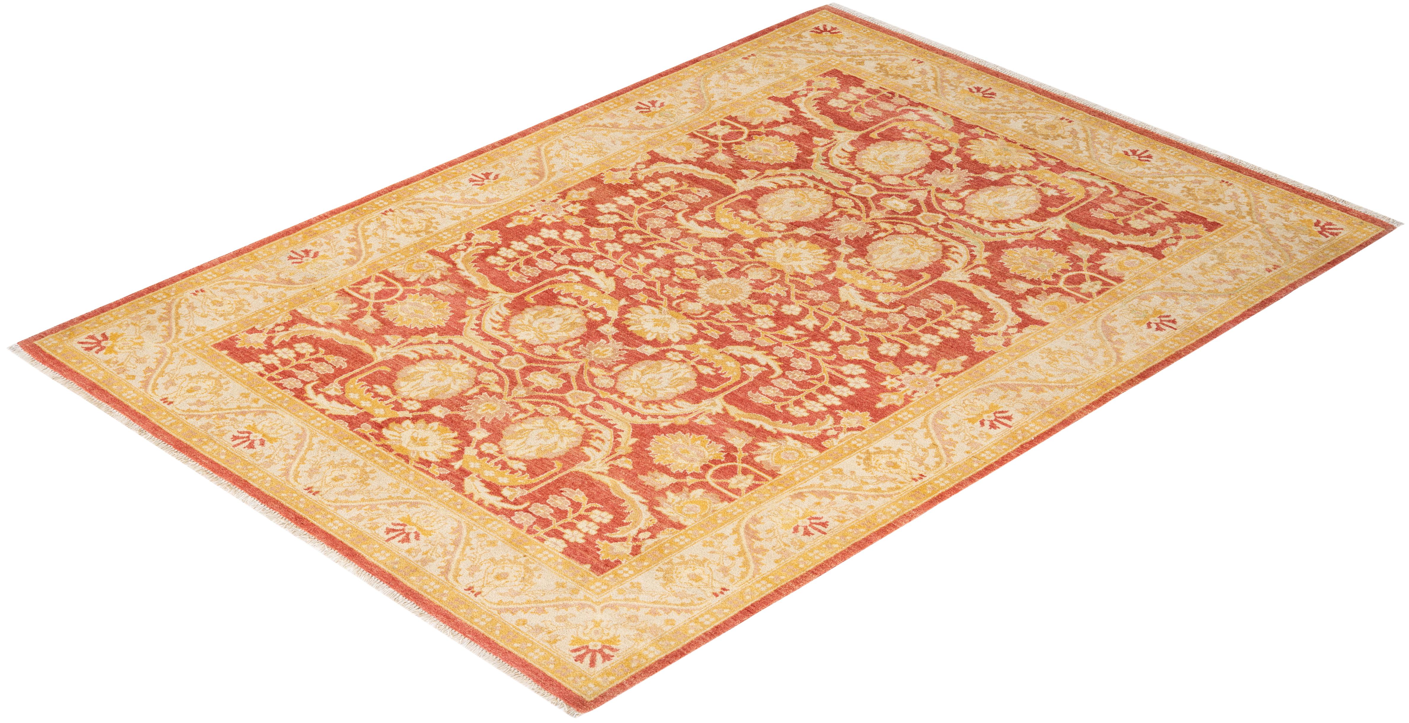 One-of-a-kind Hand Knotted Oriental Eclectic Orange Area Rug For Sale 2