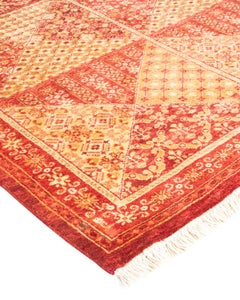 Handgeknüpfter, orientalischer, eklektischer orangefarbener Teppich, Unikat