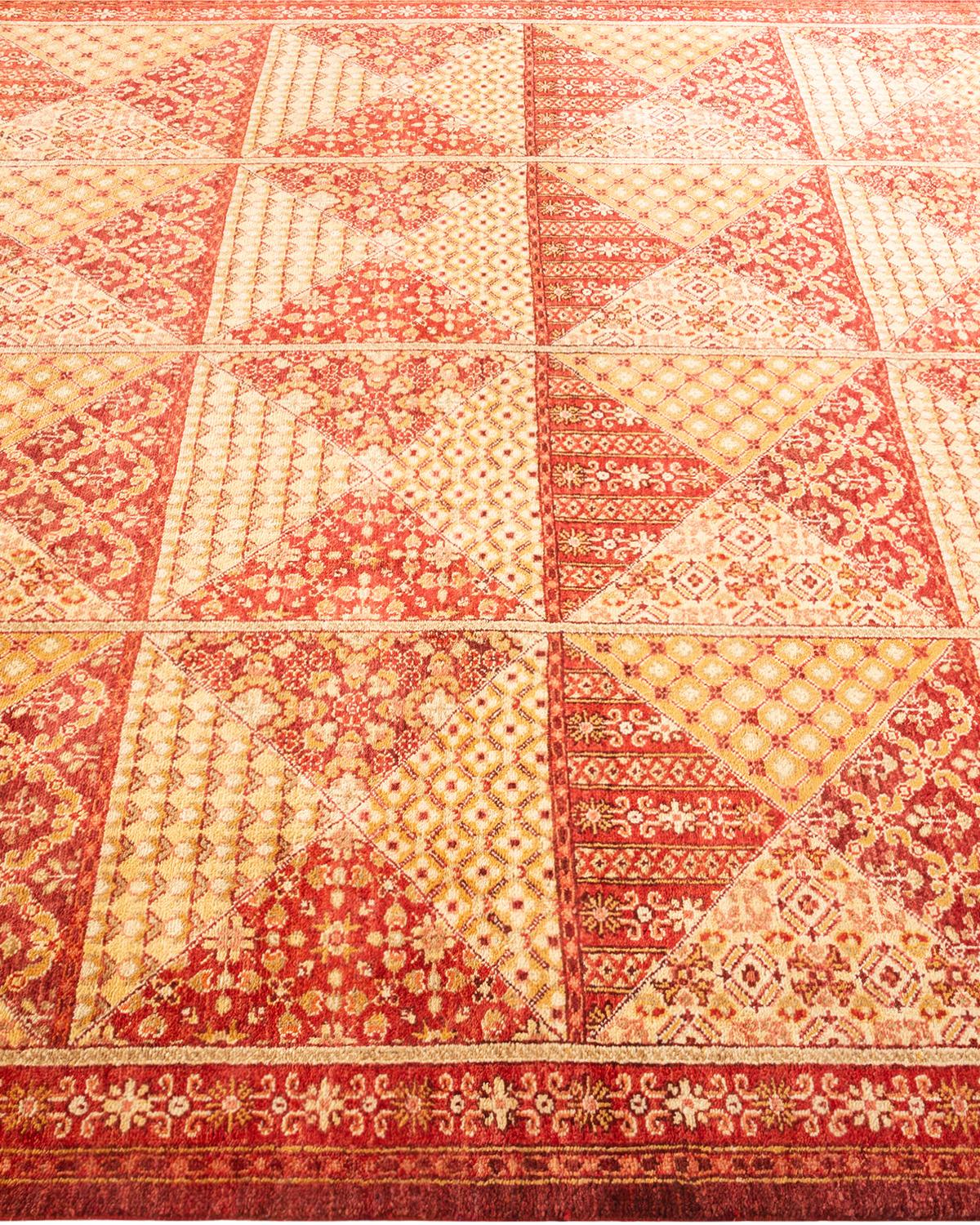 One-of-a-kind Hand Knotted Oriental Eclectic Orange Area Rug In New Condition For Sale In Norwalk, CT