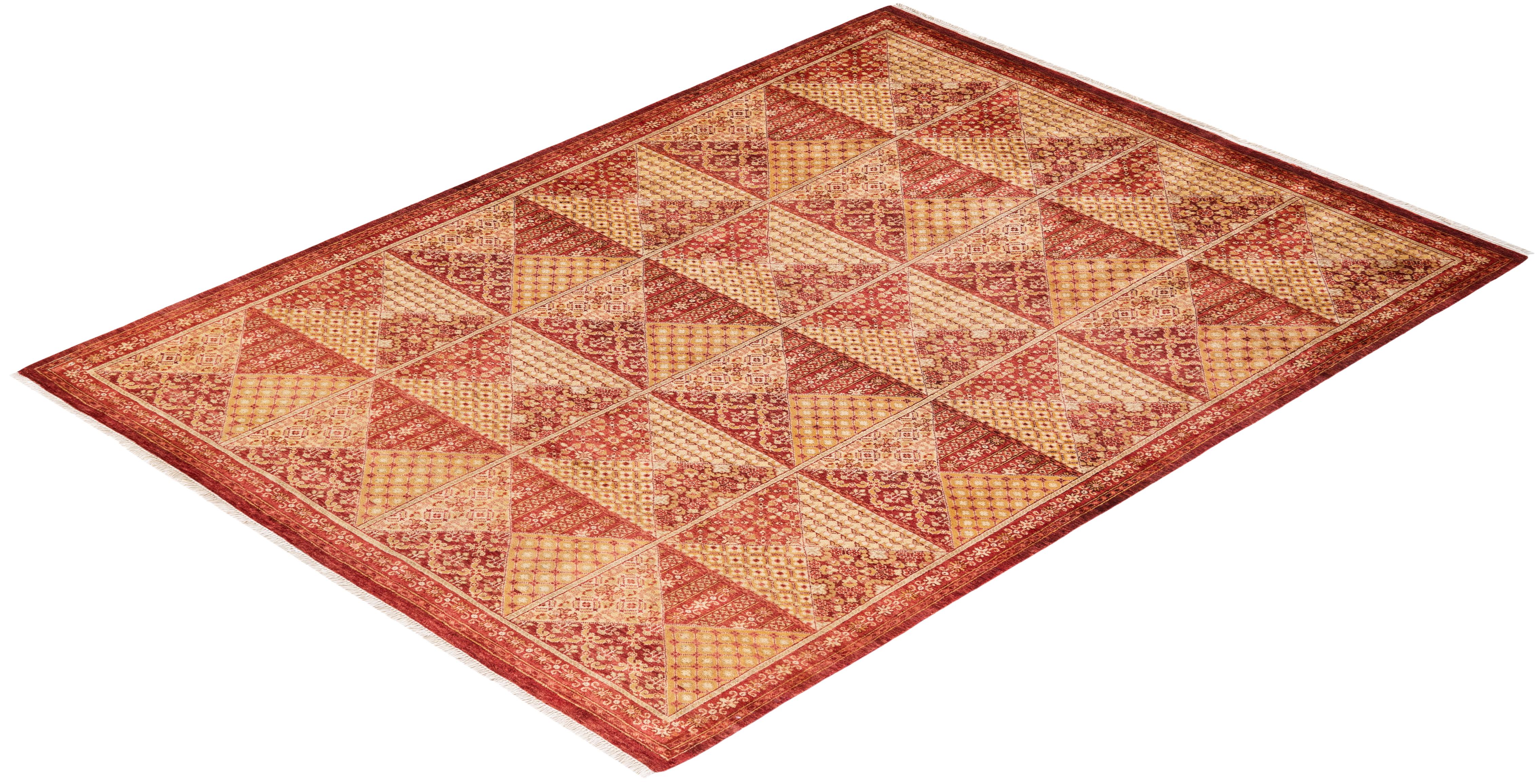 One-of-a-kind Hand Knotted Oriental Eclectic Orange Area Rug For Sale 2