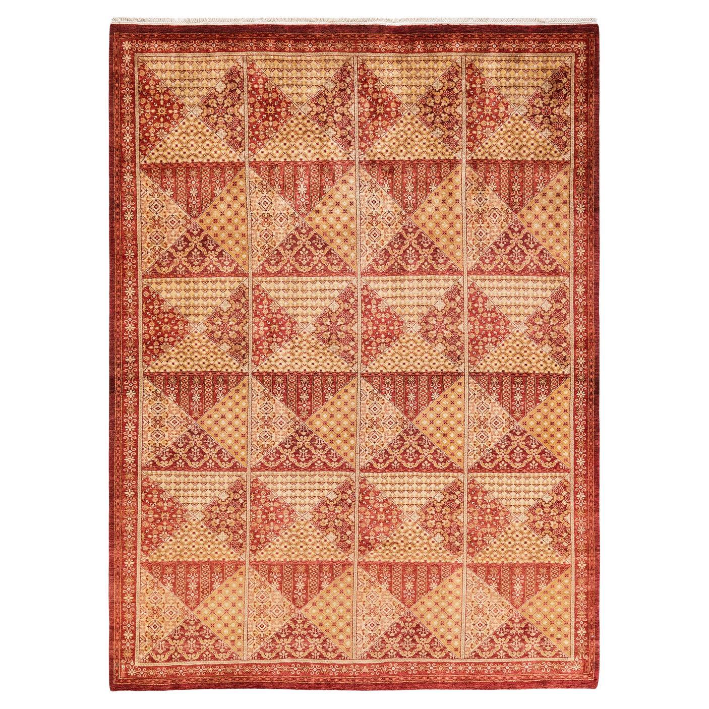 One-of-a-kind Hand Knotted Oriental Eclectic Orange Area Rug For Sale