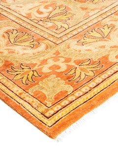 Handgeknüpfter, orientalischer, eklektischer orangefarbener Teppich, Unikat