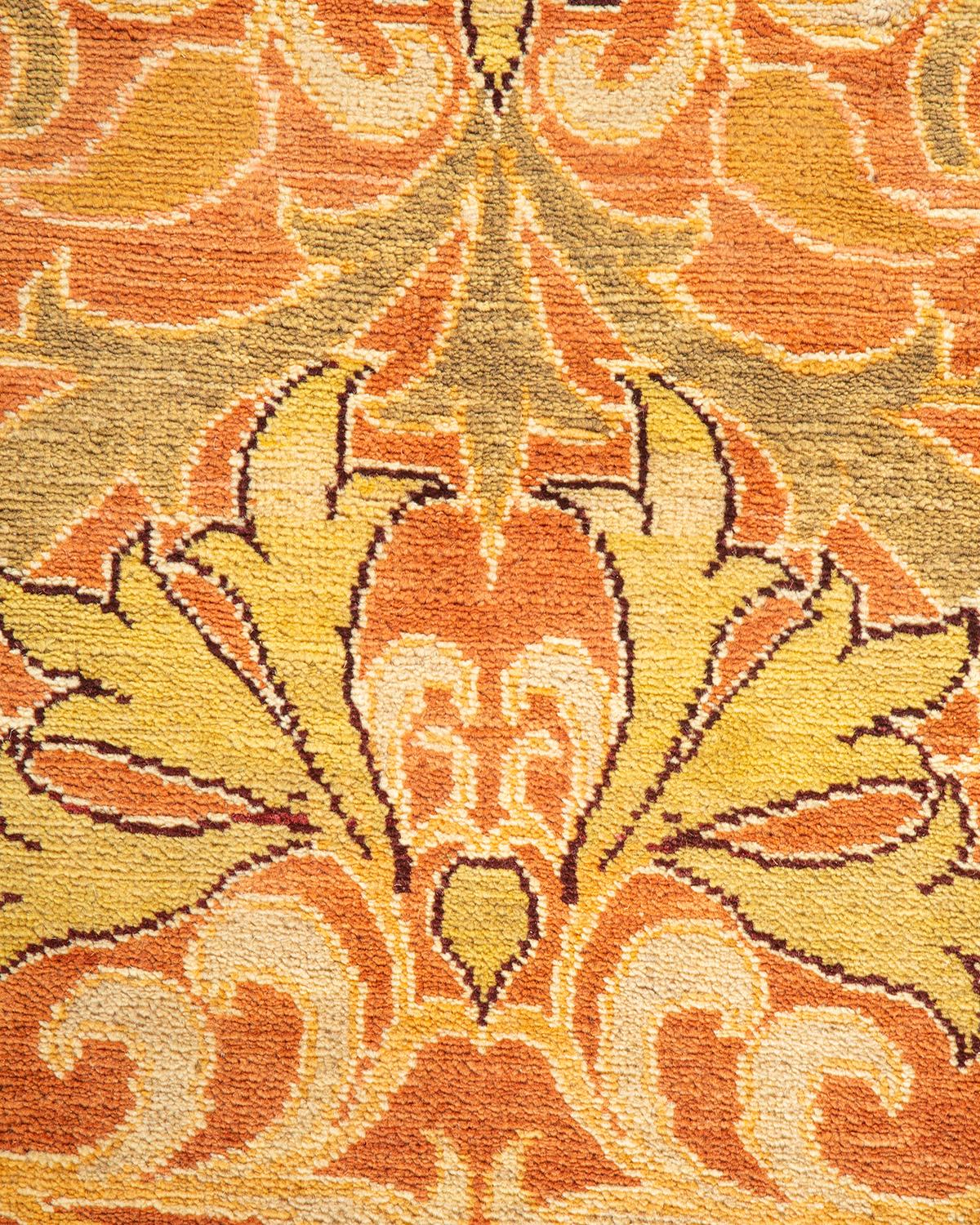 Pakistani One-of-a-kind Hand Knotted Oriental Eclectic Orange Area Rug For Sale