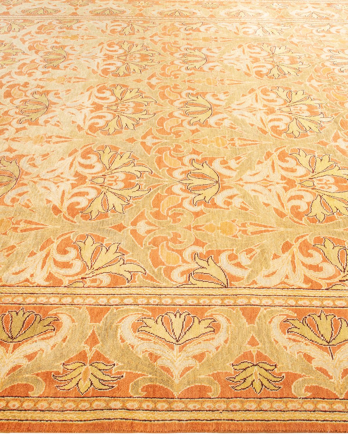 One-of-a-kind Hand Knotted Oriental Eclectic Orange Area Rug In New Condition For Sale In Norwalk, CT