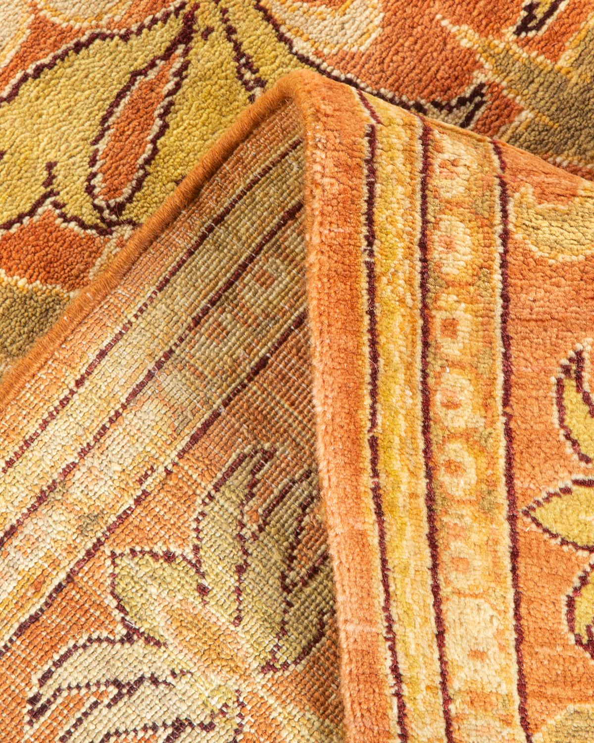 Wool One-of-a-kind Hand Knotted Oriental Eclectic Orange Area Rug For Sale