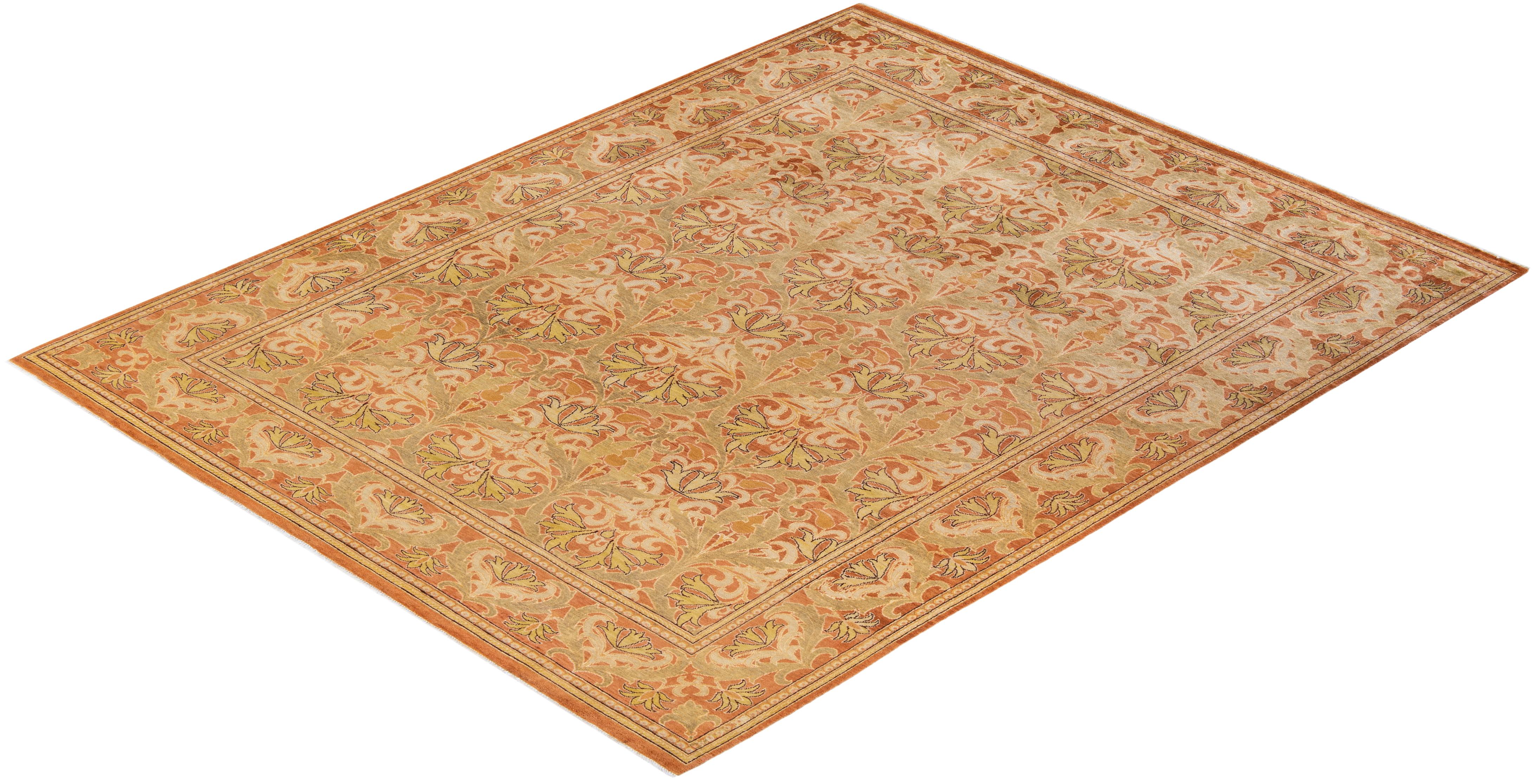 One-of-a-kind Hand Knotted Oriental Eclectic Orange Area Rug For Sale 2