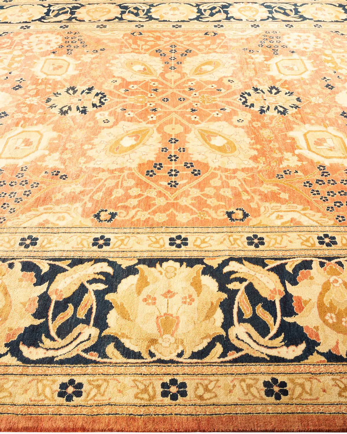 One-of-a-Kind Hand Knotted Oriental Eclectic Orange Area Rug In New Condition For Sale In Norwalk, CT