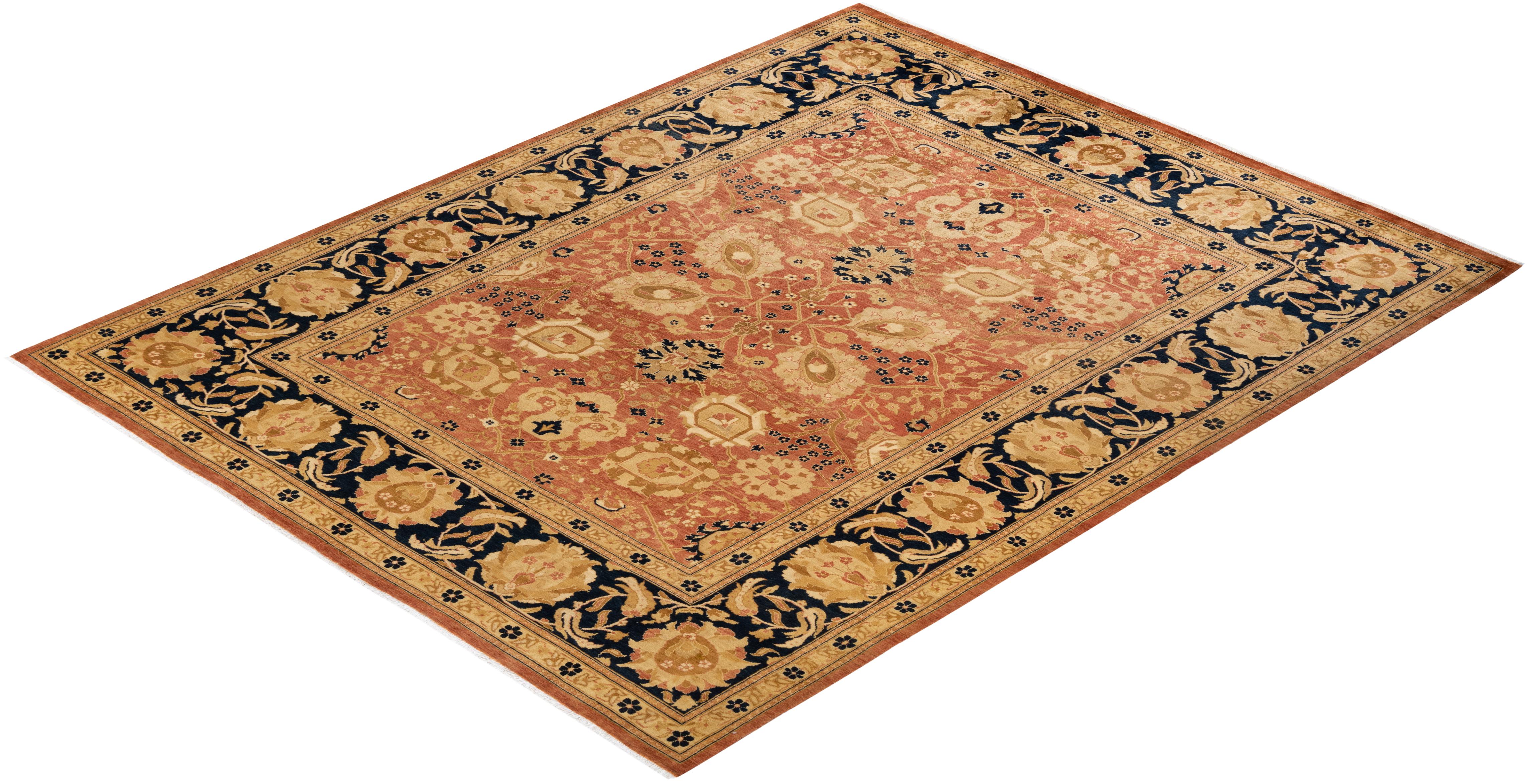 One-of-a-Kind Hand Knotted Oriental Eclectic Orange Area Rug For Sale 2