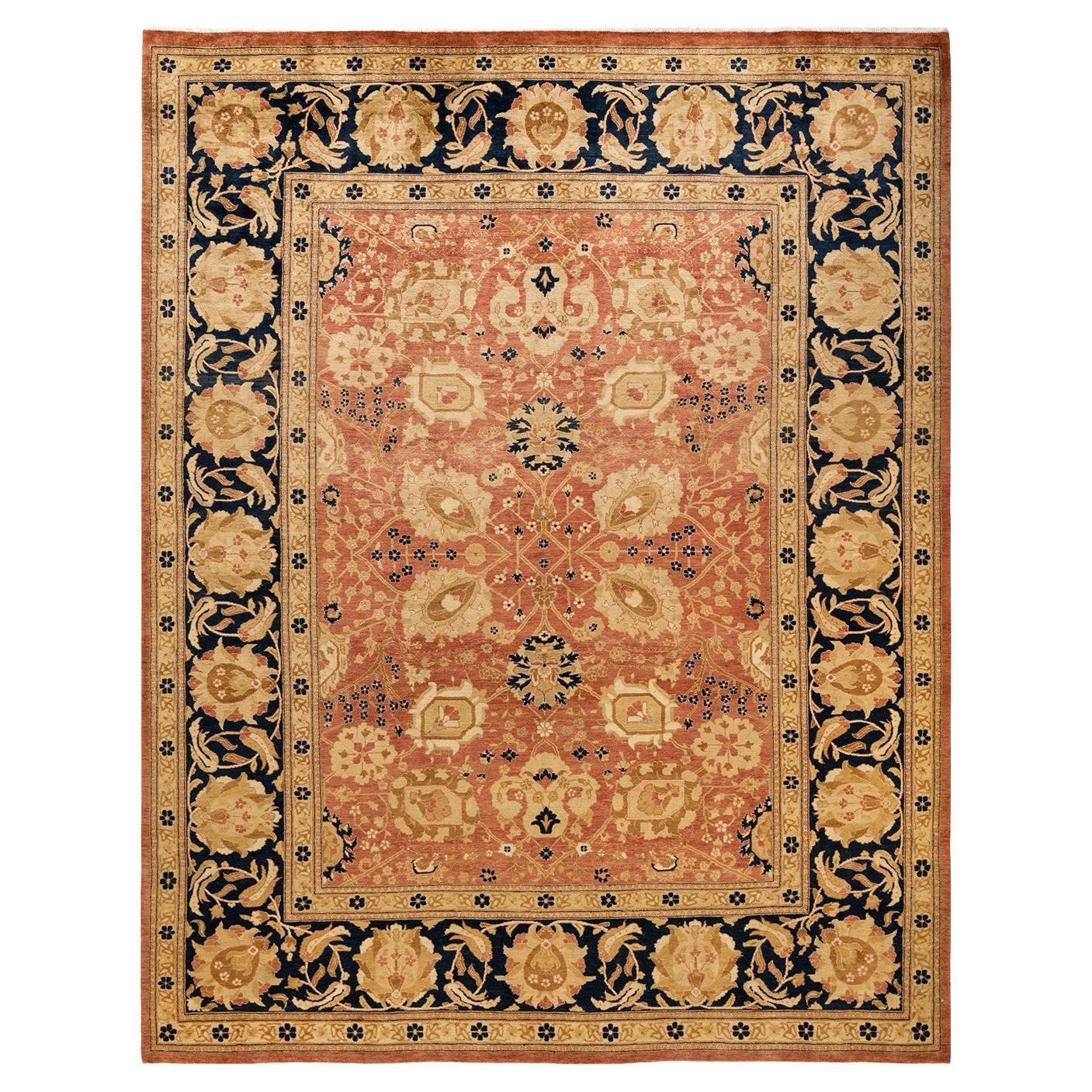 One-of-a-Kind Hand Knotted Oriental Eclectic Orange Area Rug For Sale