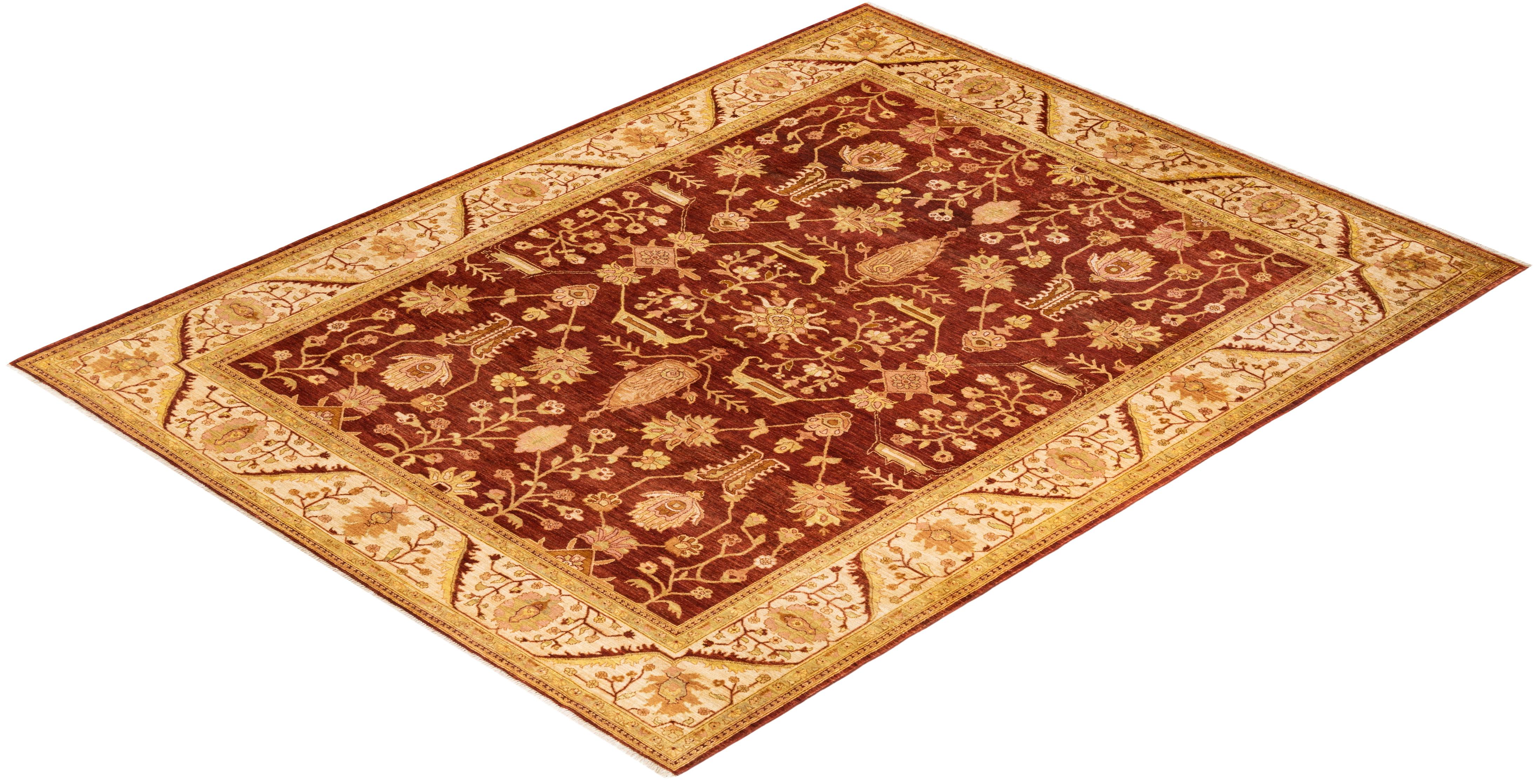 One-Of-A-Kind Hand Knotted Oriental Eclectic Orange Area Rug For Sale 2