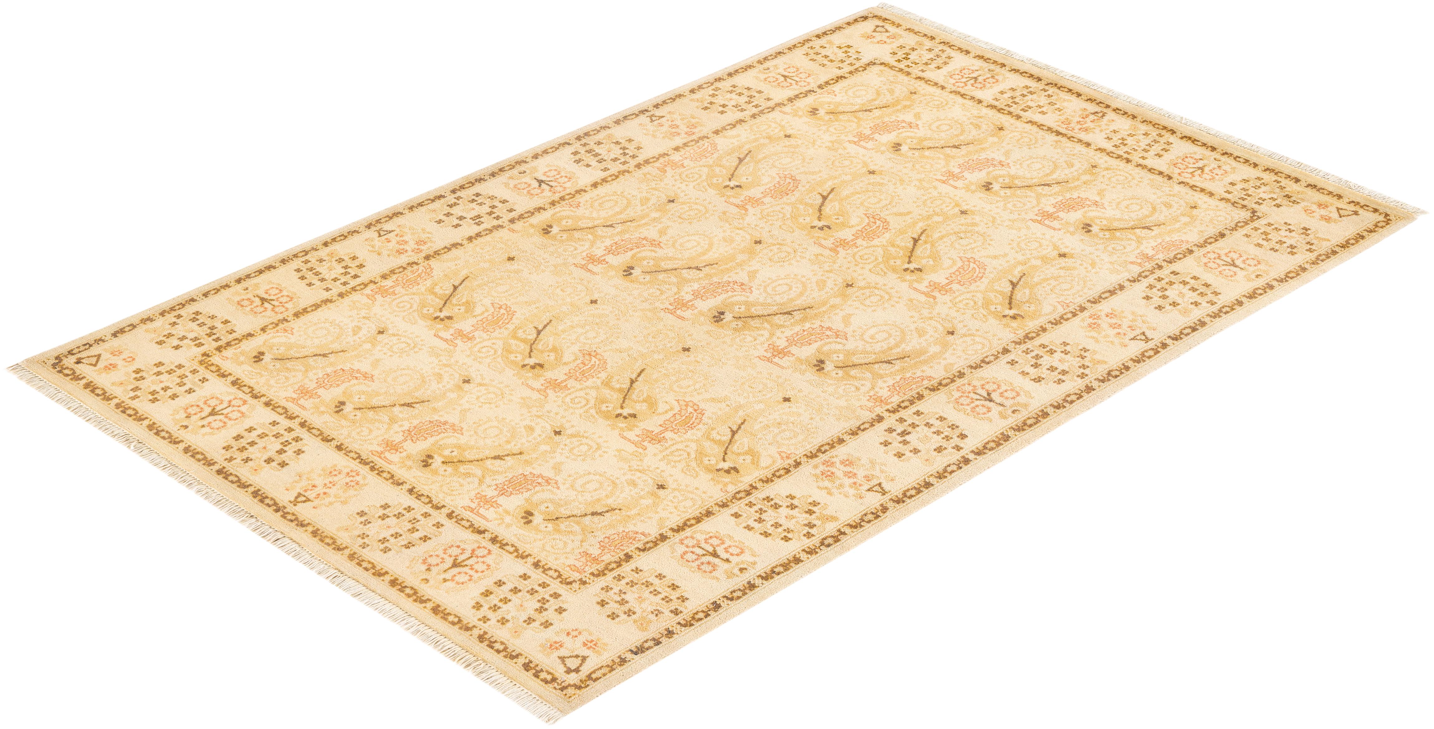 Tapis rose oriental éclectique noué à la main, unique en son genre en vente 2