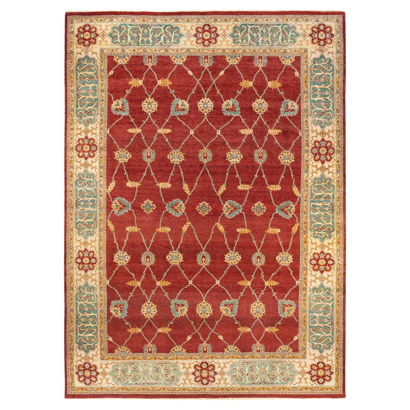 Oneofakind Hand Knotted Oriental Eclectic Red Area Rug For Sale at