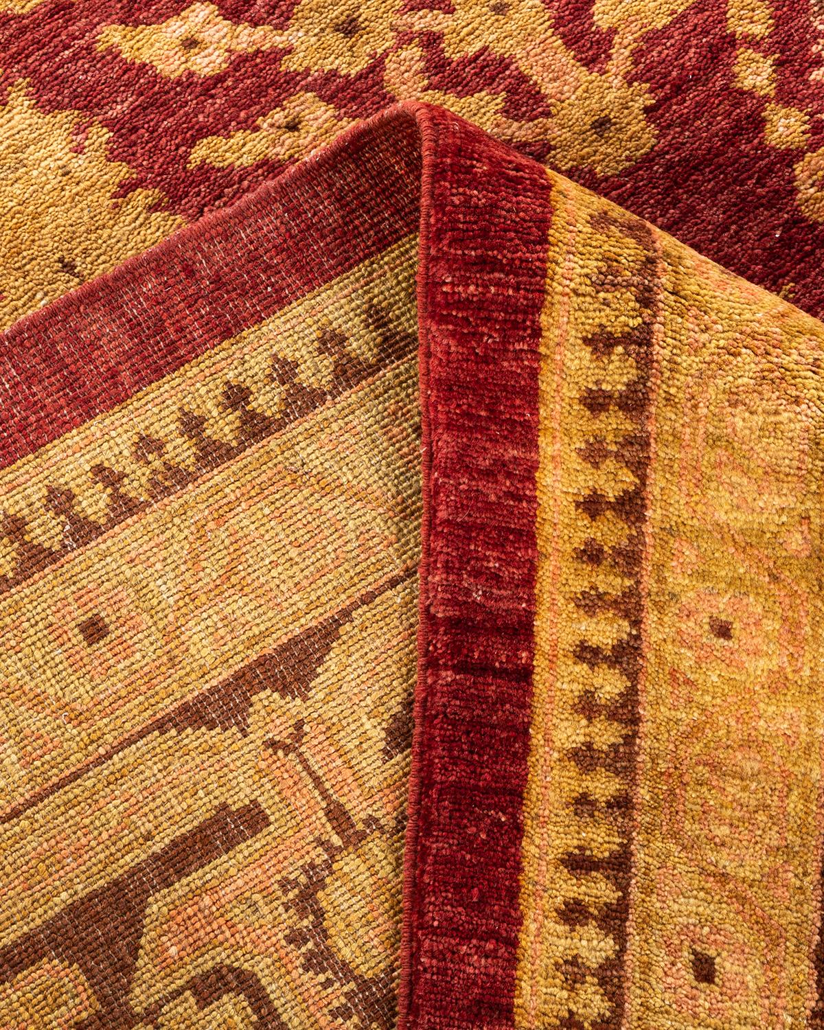 Alfombra oriental ecléctica roja anudada a mano única en su género Lana en venta