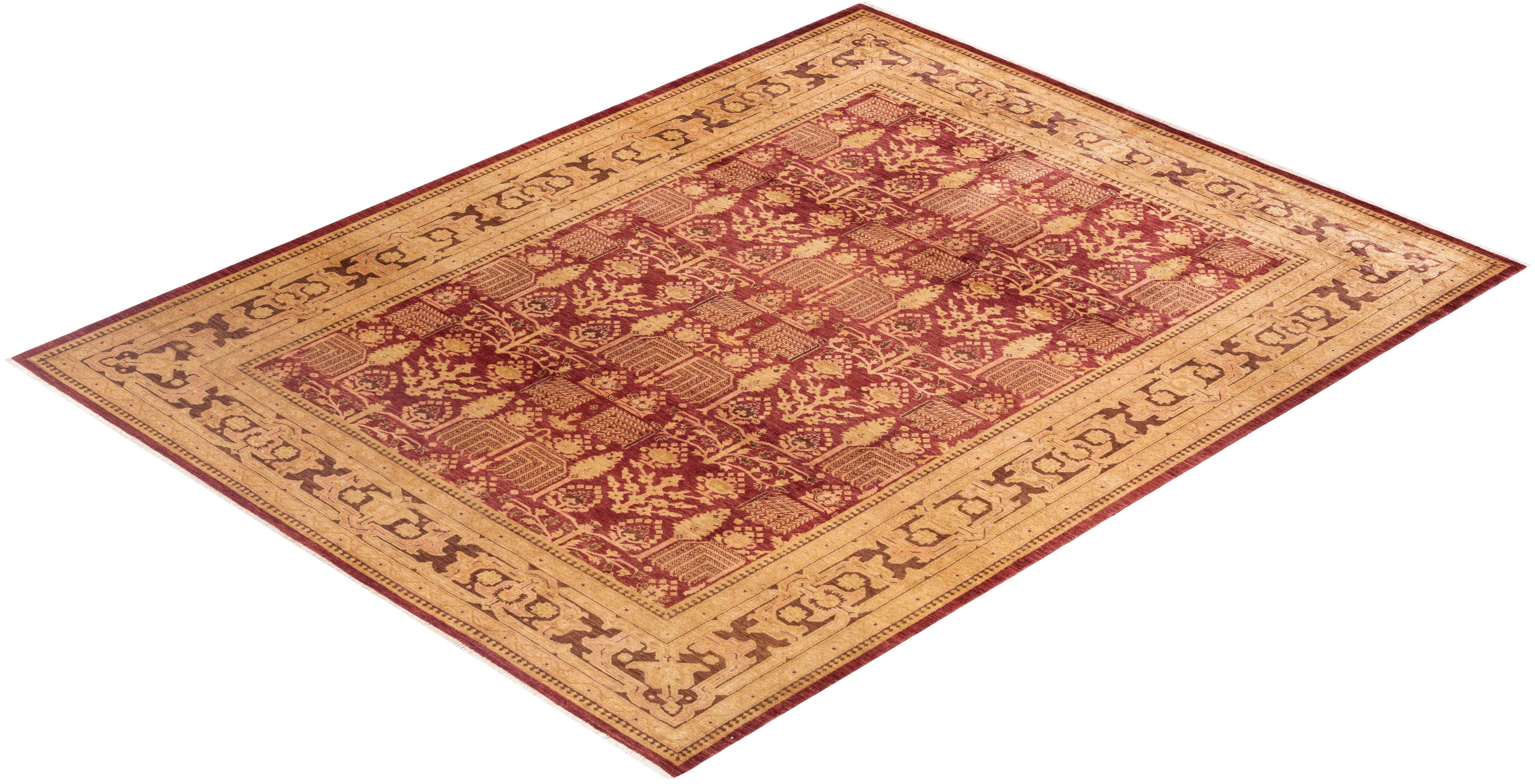 Alfombra oriental ecléctica roja anudada a mano única en su género en venta 2