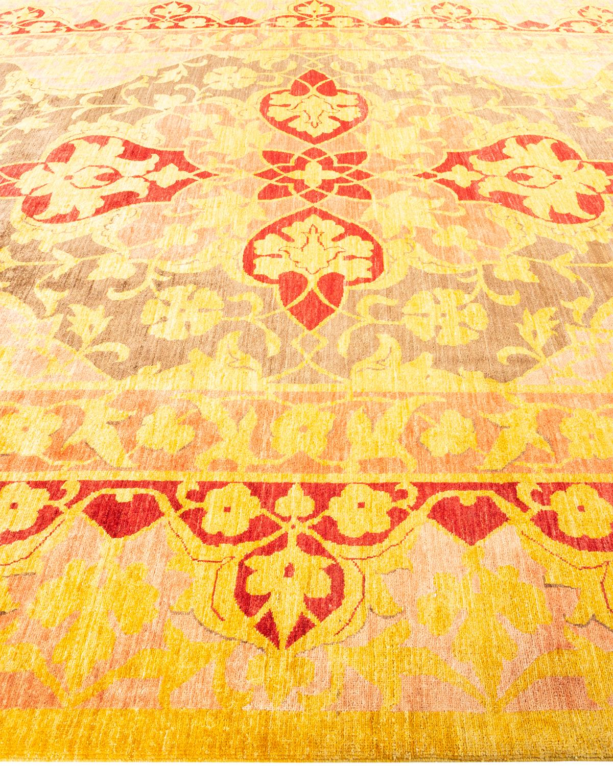 One-of-a-kind Hand Knotted Oriental Eclectic Yellow Area Rug In New Condition For Sale In Norwalk, CT