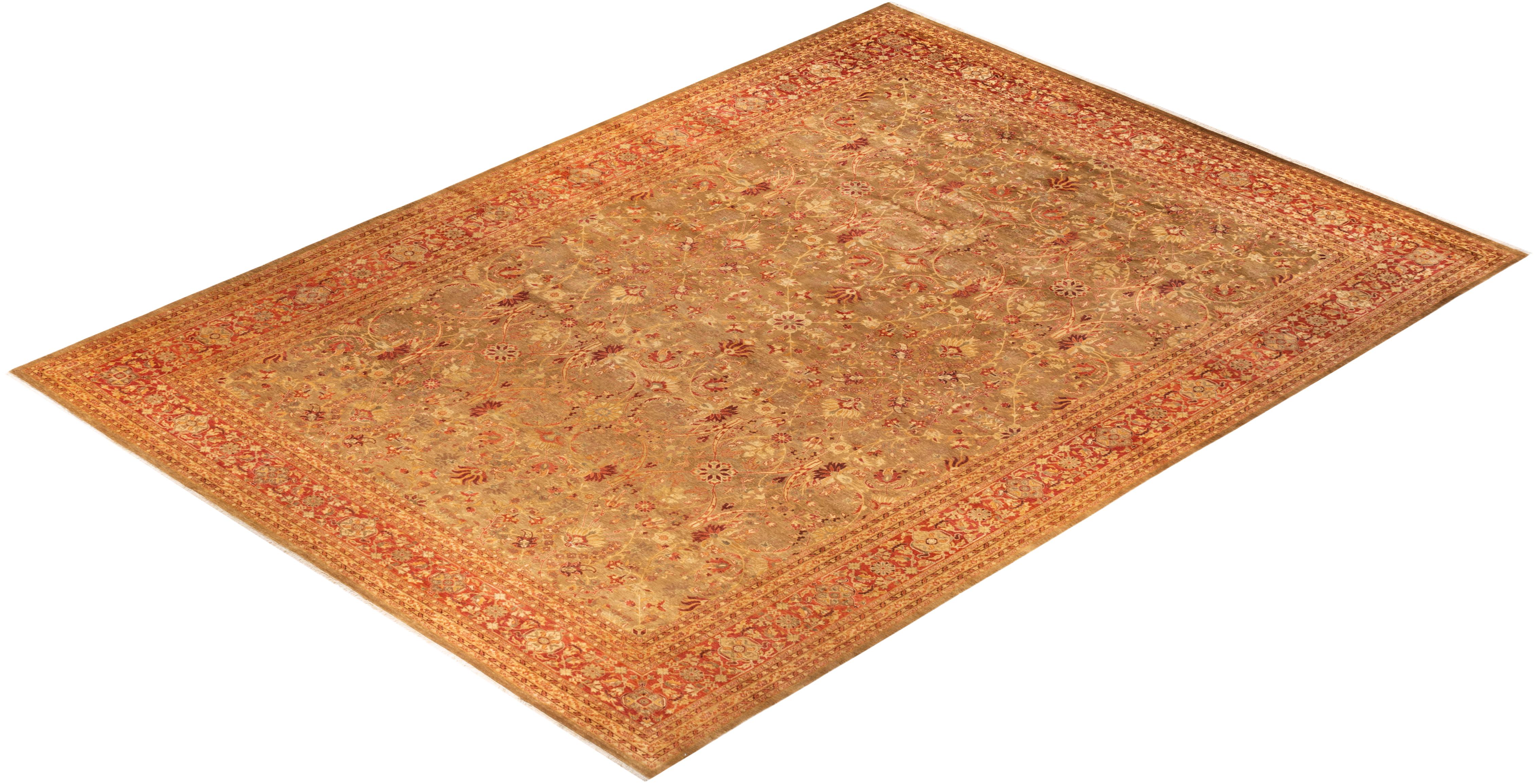 One-of-a-kind Hand Knotted Oriental Eclectic Yellow Area Rug For Sale 2