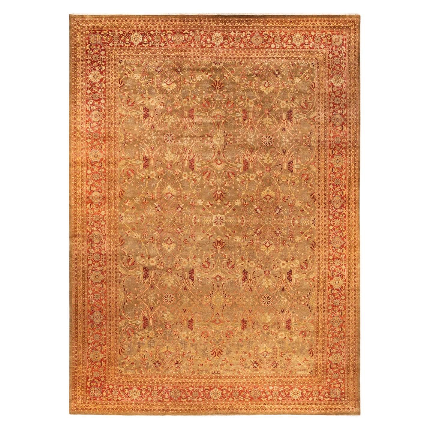 One-of-a-kind Hand Knotted Oriental Eclectic Yellow Area Rug For Sale