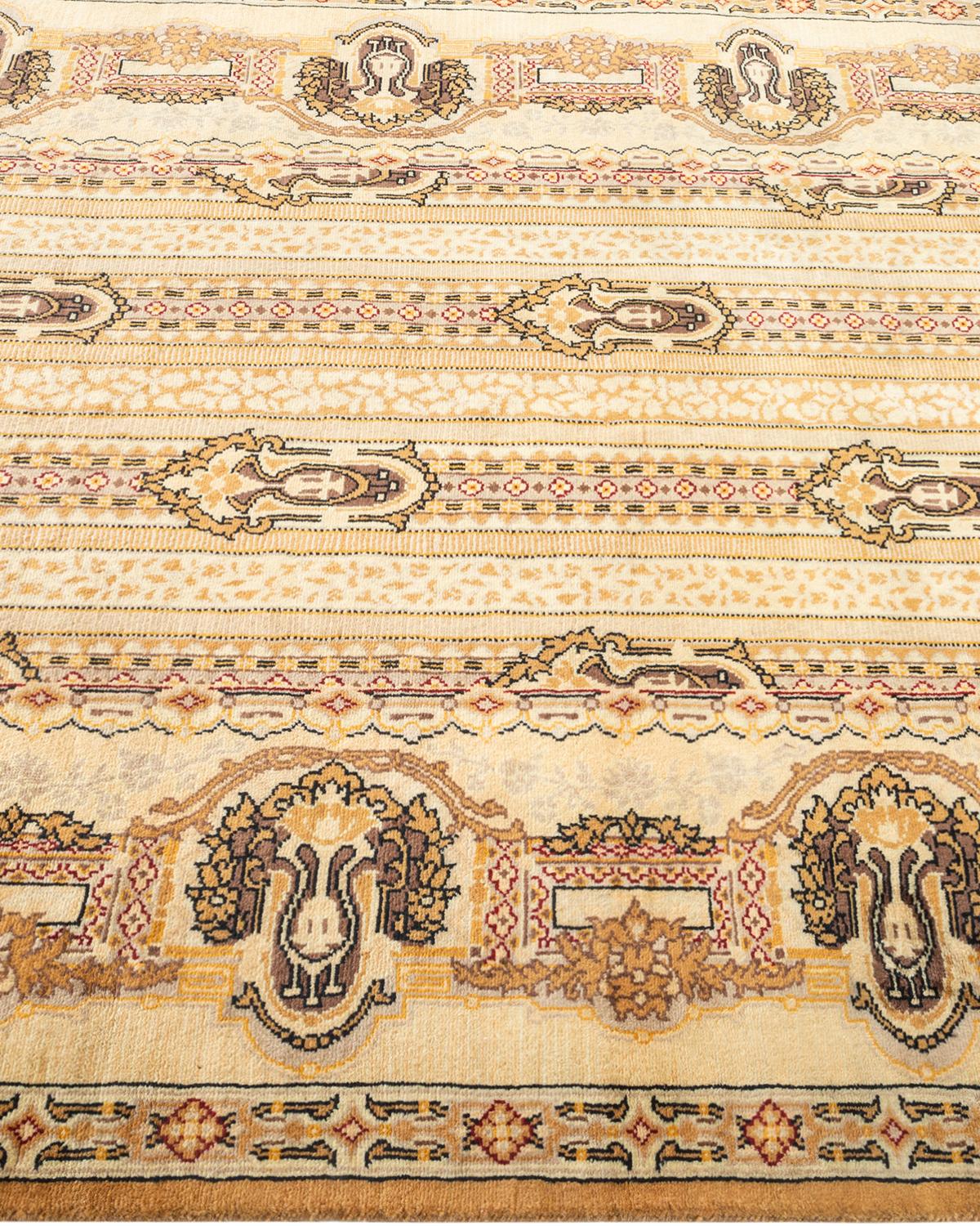 One-of-a-Kind Hand Knotted Oriental Eclectic Yellow Area Rug In New Condition For Sale In Norwalk, CT