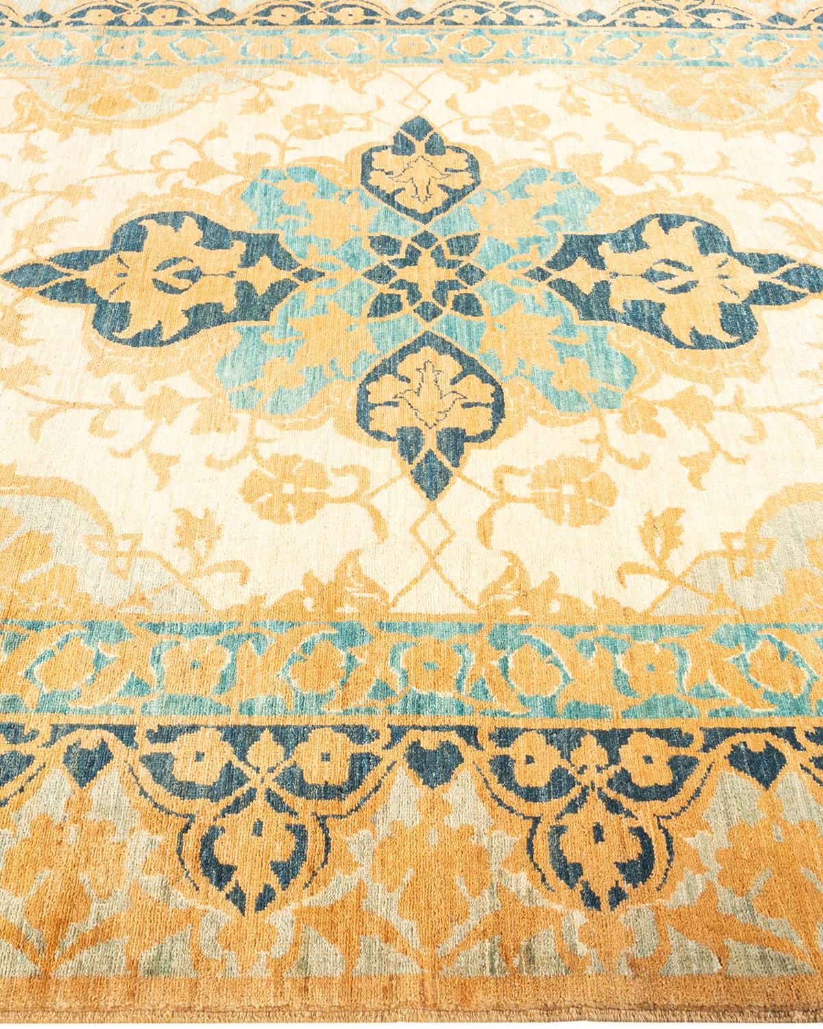 One-of-a-kind Hand Knotted Oriental Eclectic Yellow Area Rug In New Condition For Sale In Norwalk, CT