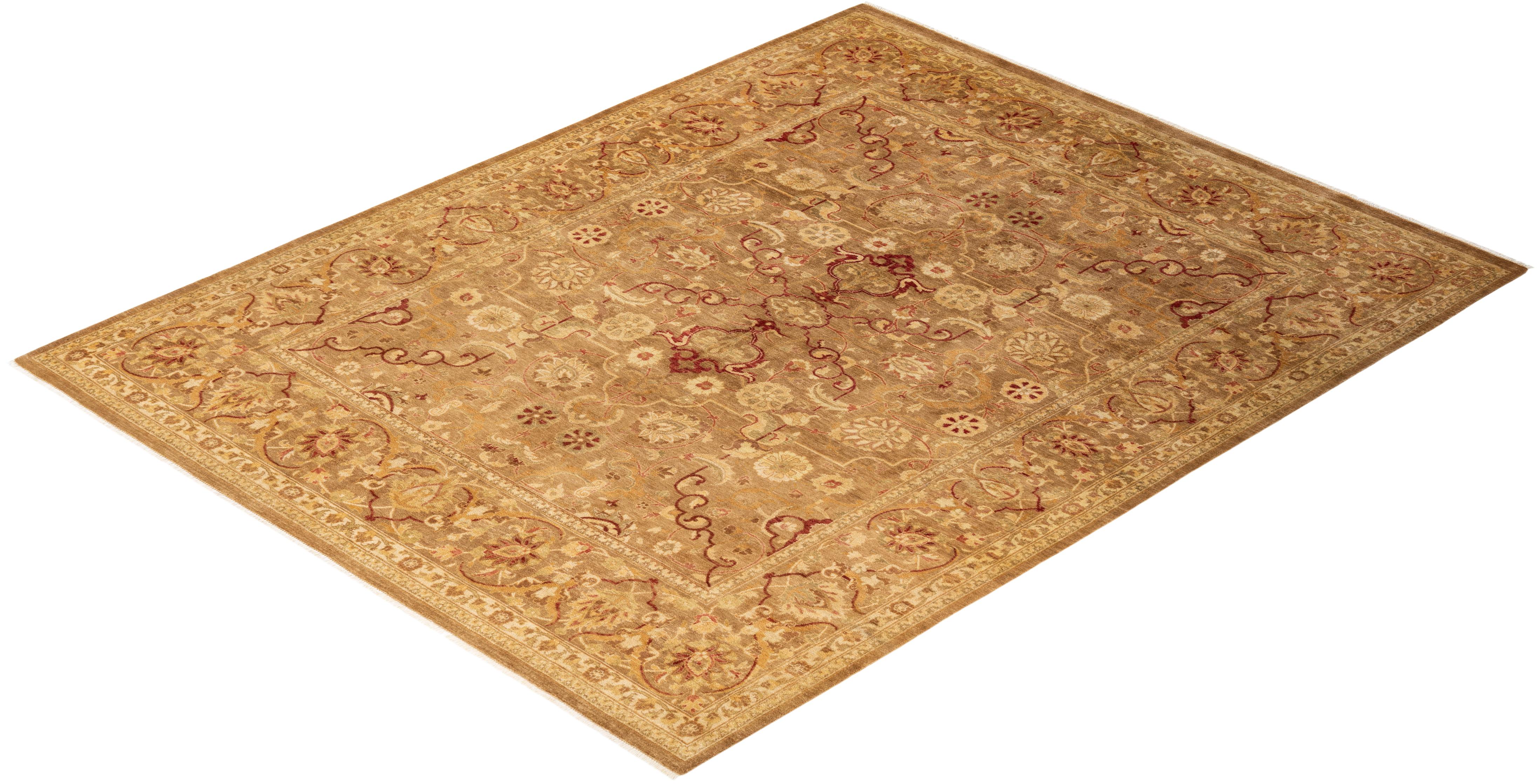 Tapis jaune oriental éclectique noué à la main, unique en son genre en vente 2