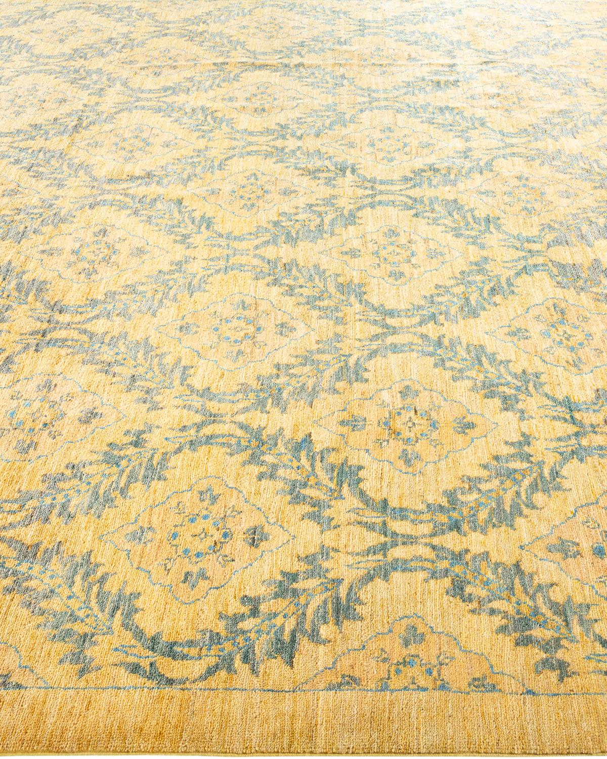 One-Of-A-Kind Hand Knotted Oriental Eclectic Yellow Area Rug In New Condition For Sale In Norwalk, CT
