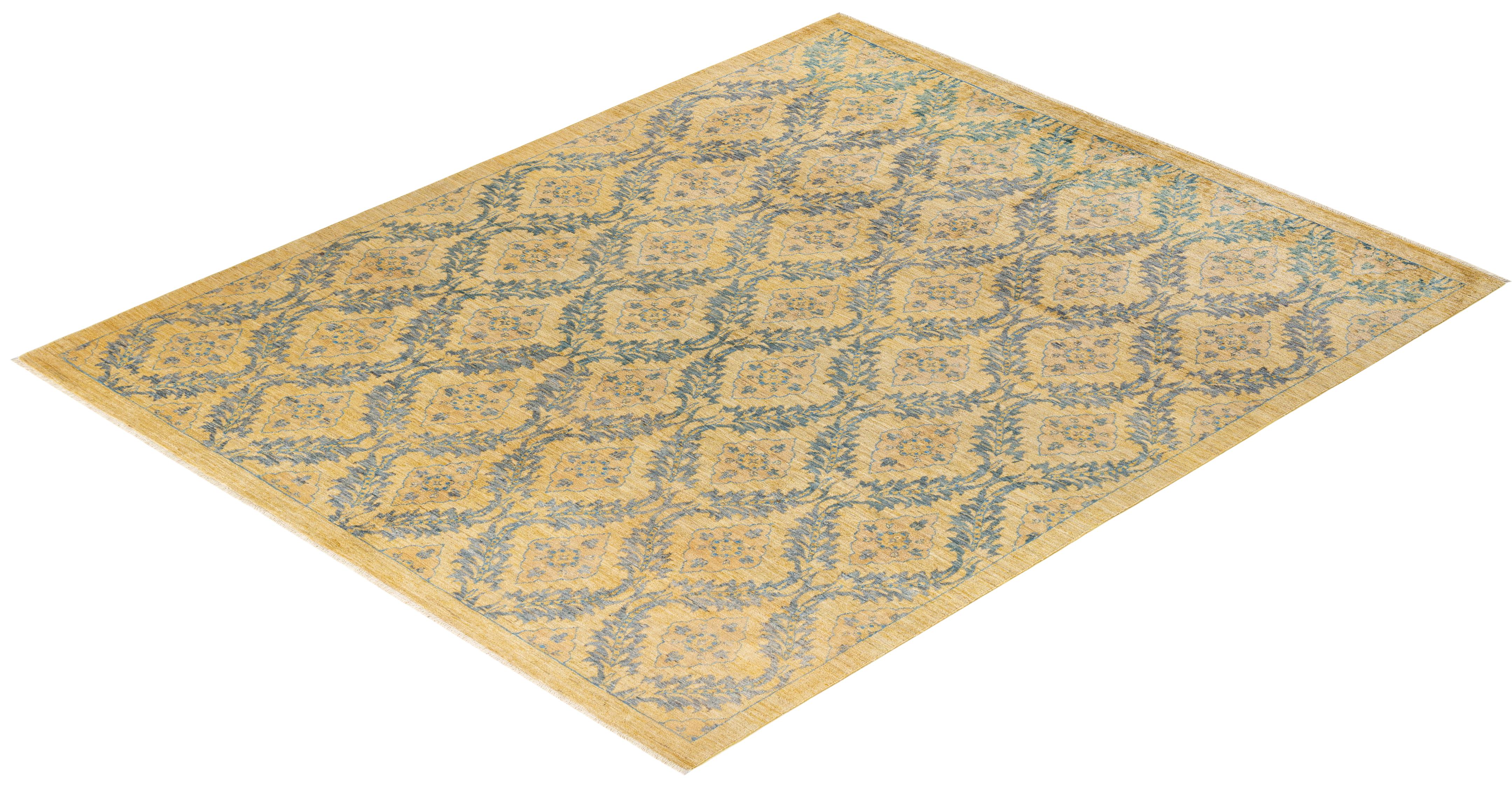 One-Of-A-Kind Hand Knotted Oriental Eclectic Yellow Area Rug For Sale 2