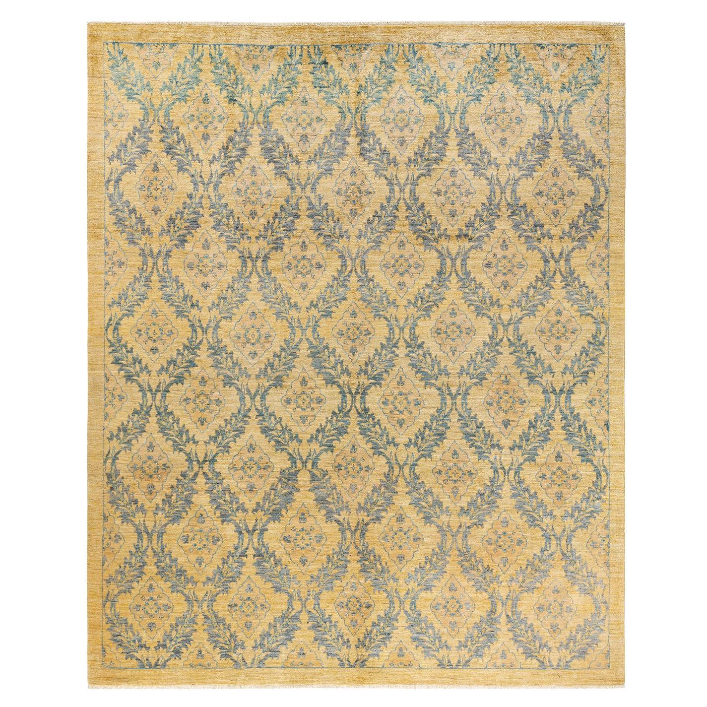 One-Of-A-Kind Hand Knotted Oriental Eclectic Yellow Area Rug