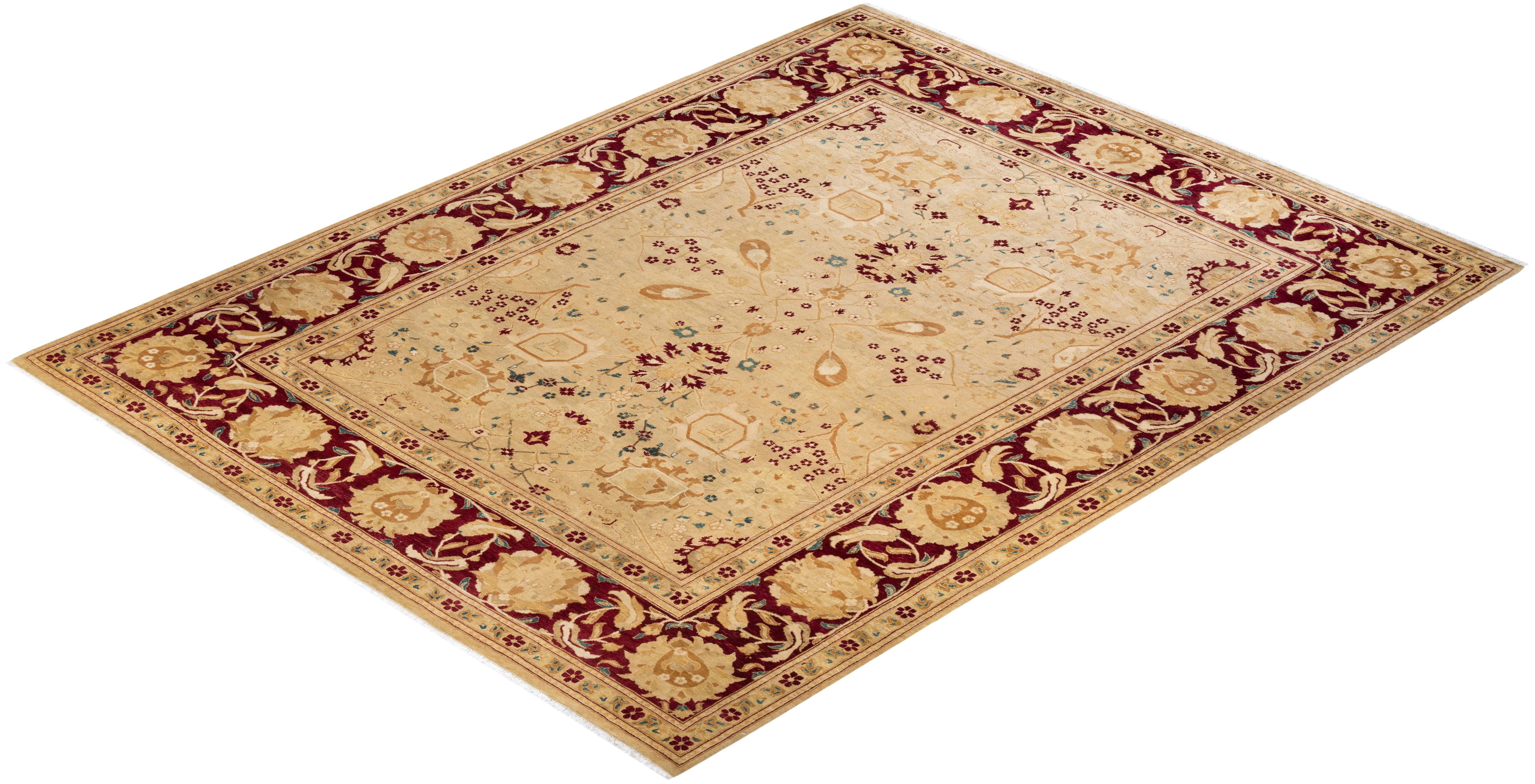 Tapis jaune oriental éclectique noué à la main, unique en son genre en vente 2