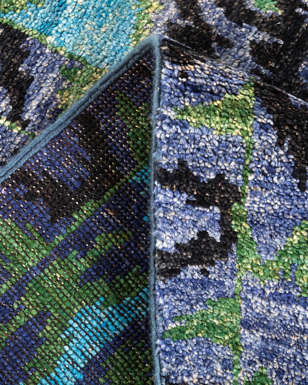Handgeknüpfter orientalischer moderner blauer Teppich, 2' 7 Zoll x 10' 3 Zoll, Unikat (Wolle) im Angebot