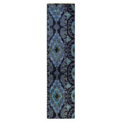 Tappeto orientale moderno blu, unico nel suo genere, annodato a mano 2' 7" x 10' 3"