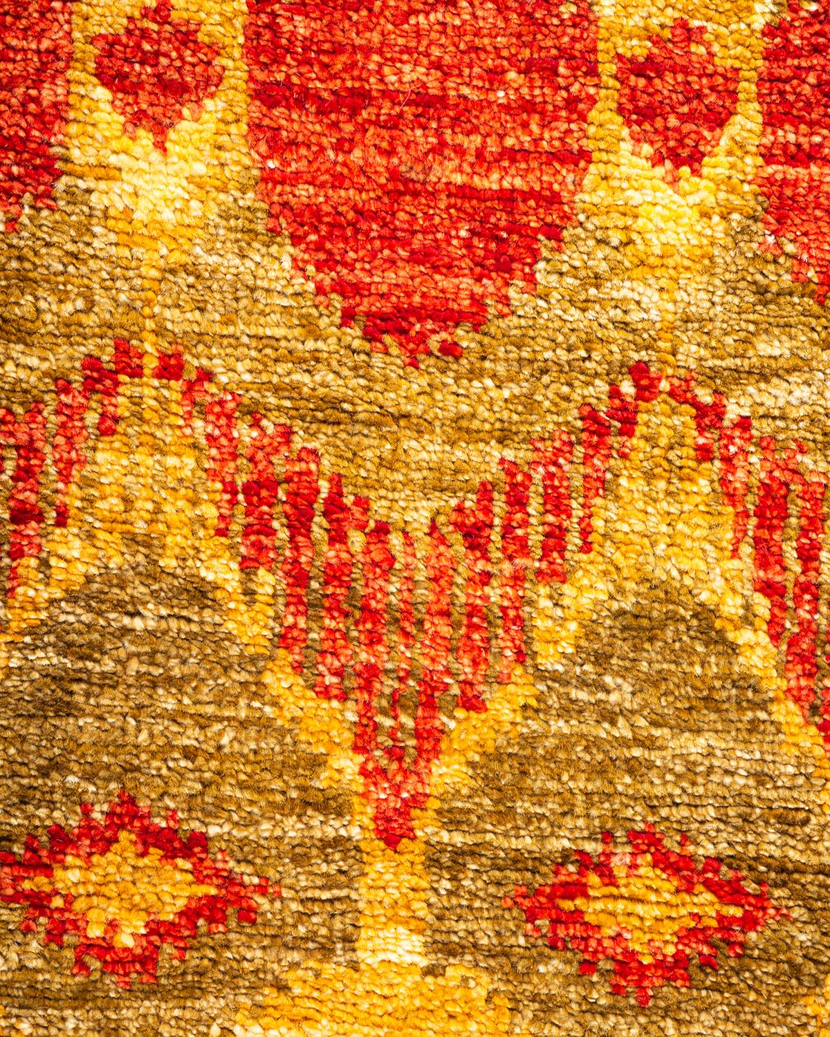 Pakistani One-of-a-Kind Hand Knotted Oriental Modern Green Area Rug For Sale