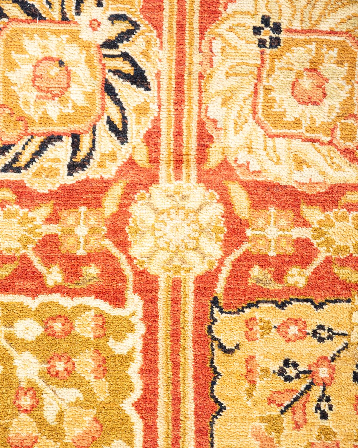 Alfombra moderna oriental anudada a mano, única en su género, de color naranja Pakistaní en venta