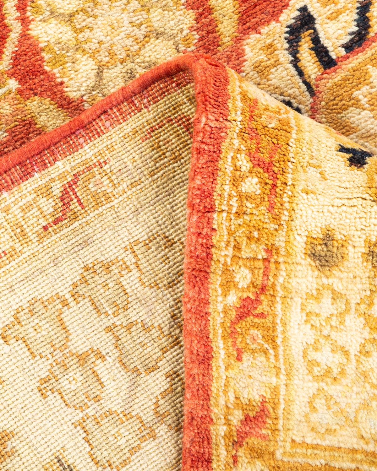 Alfombra moderna oriental anudada a mano, única en su género, de color naranja Lana en venta