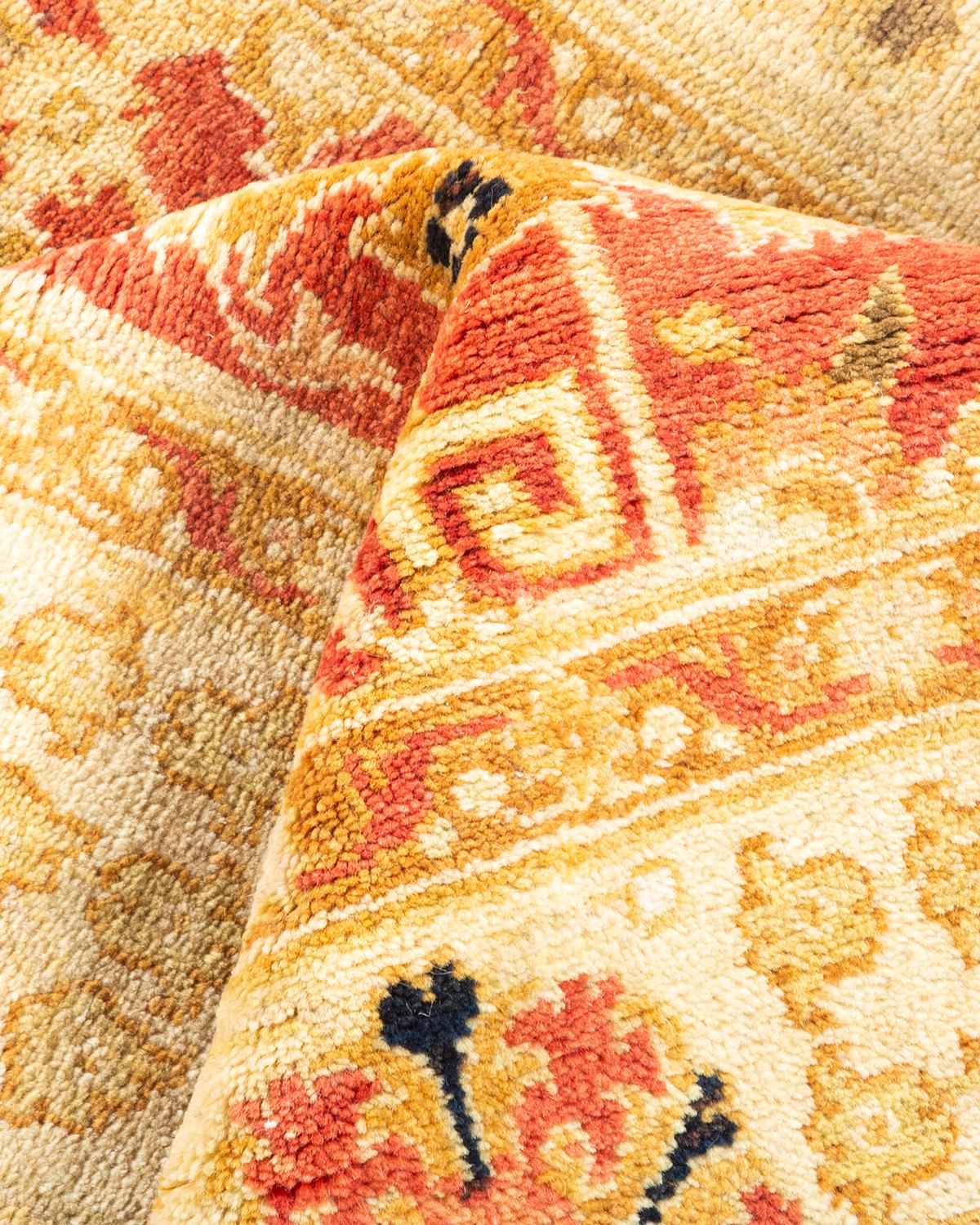Alfombra moderna oriental anudada a mano, única en su género, de color naranja en venta 1