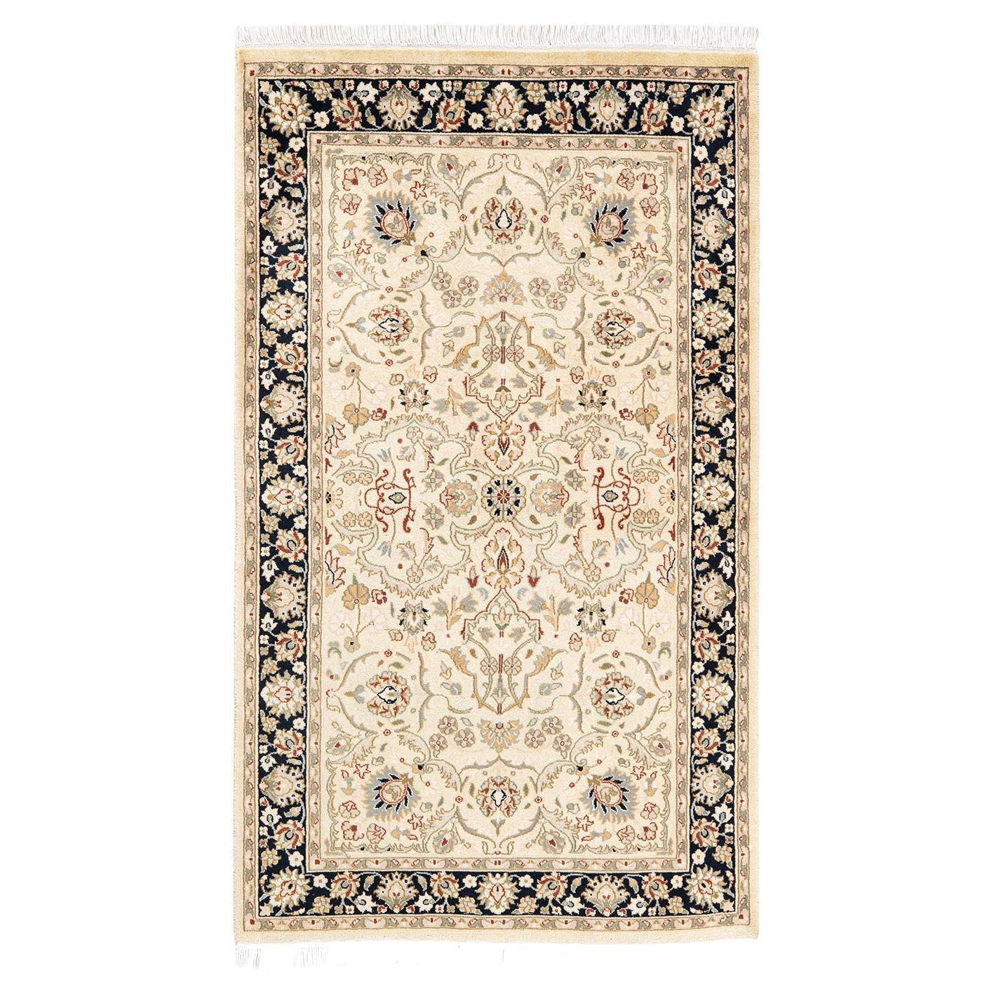 Alfombra Oriental Mogul Beige Anudada a Mano, Única en su Género
