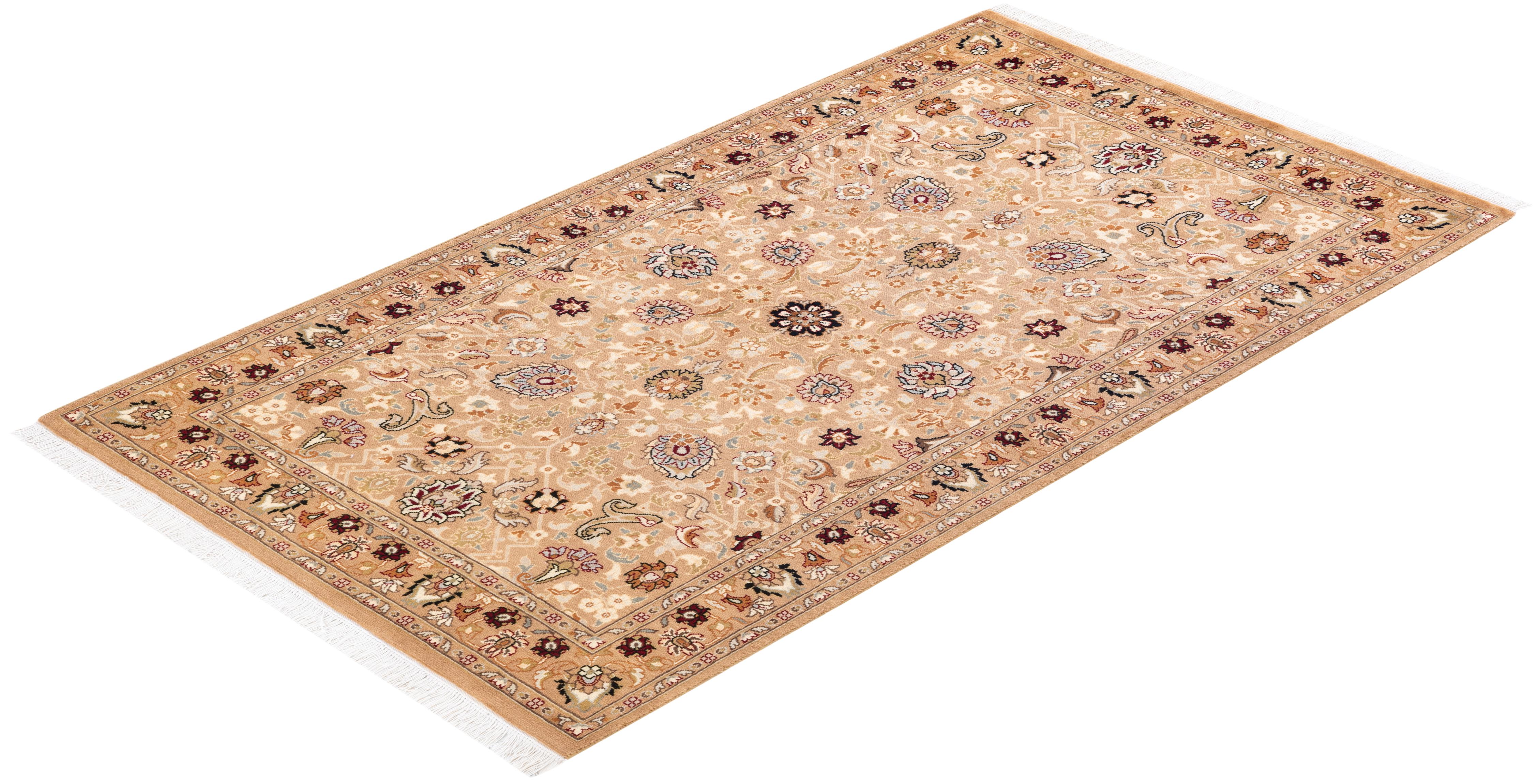 Handgeknüpfter orientalischer Mogul-Teppich in Beige, Unikat im Angebot 2