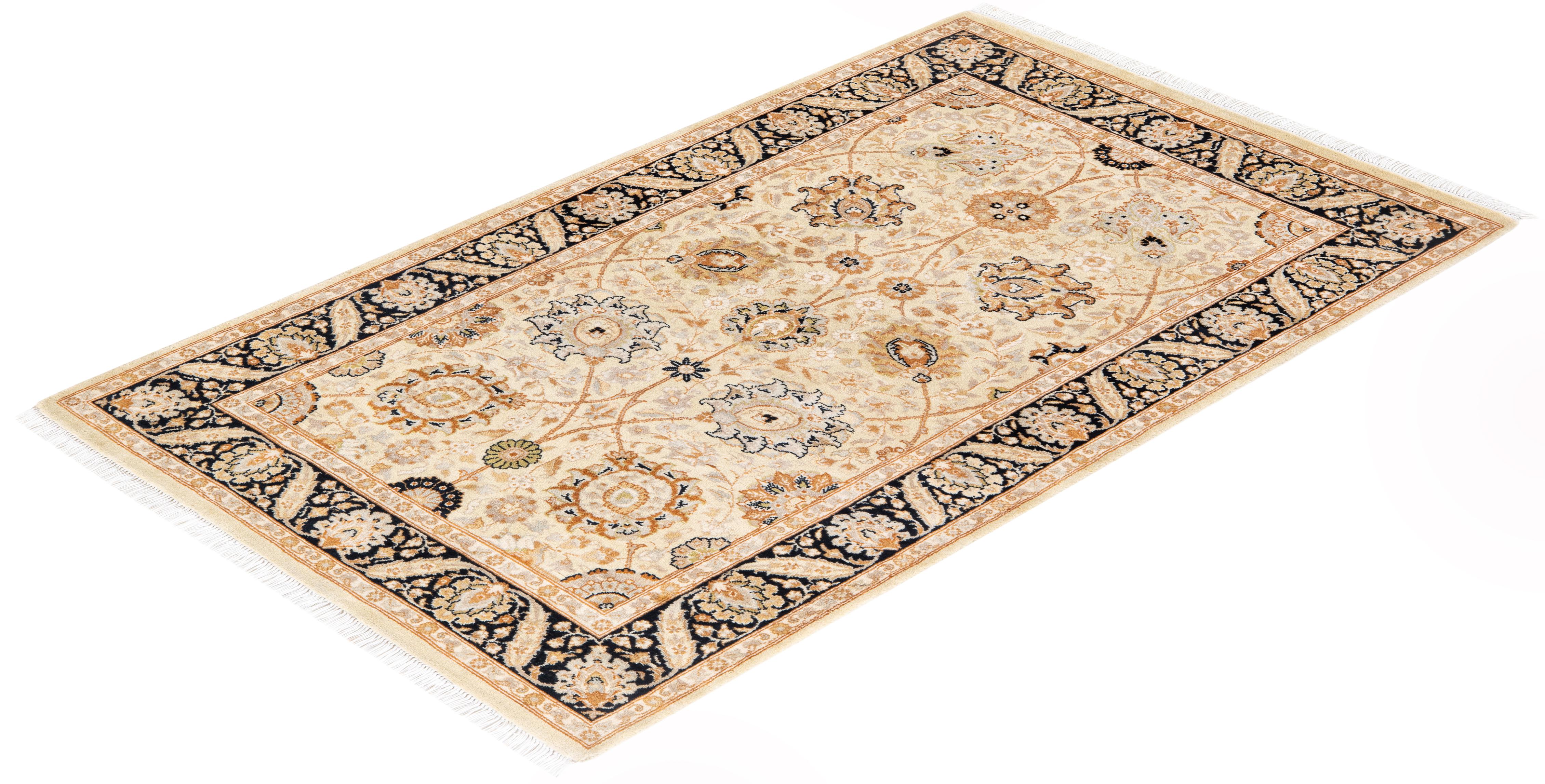 One-of-a-kind Hand Knotted Oriental Mogul Beige Area Rug For Sale 2
