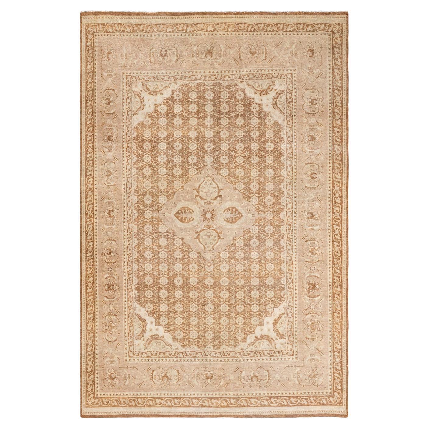 One-of-a-kind Hand Knotted Oriental Mogul Beige Area Rug For Sale